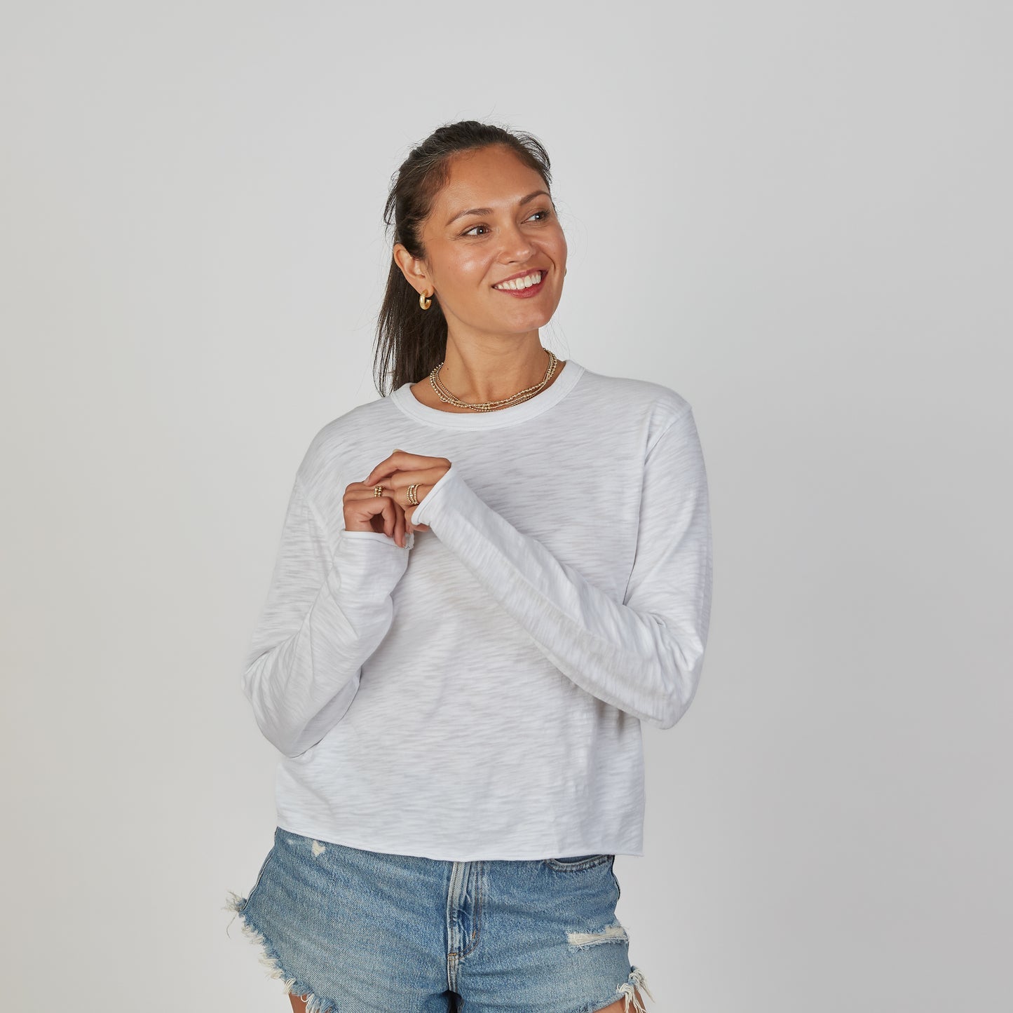 White & Black Stripe Long Sleeve Relaxed Crew