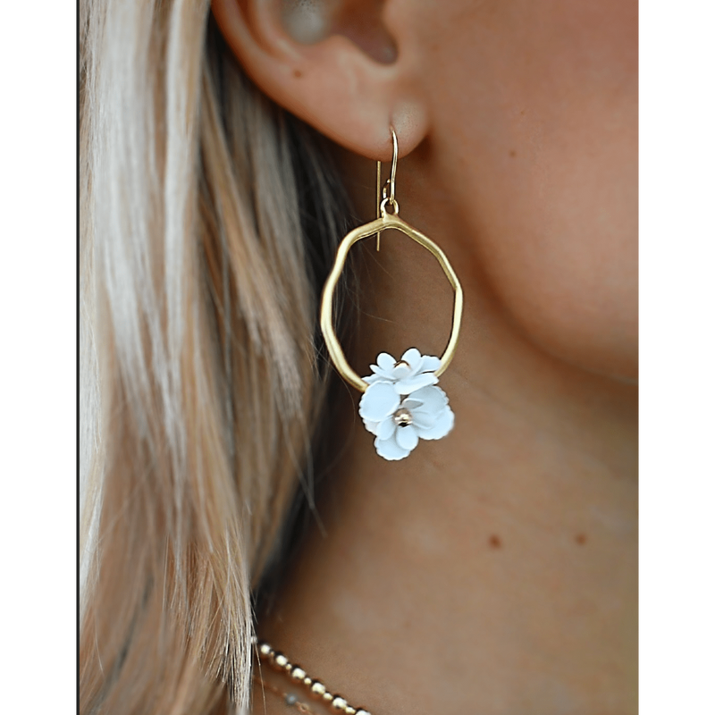 White Bloom Hoop Earrings