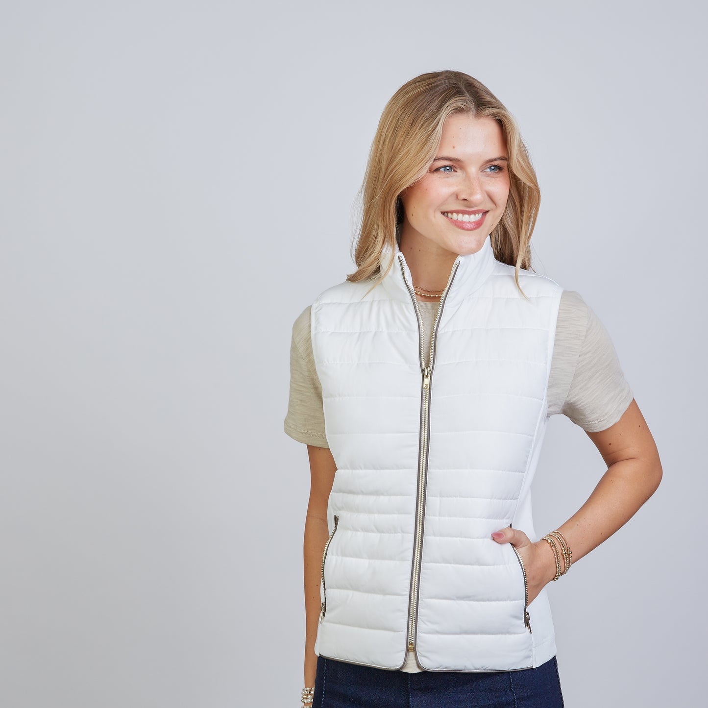 White & Brown Puffer Vest