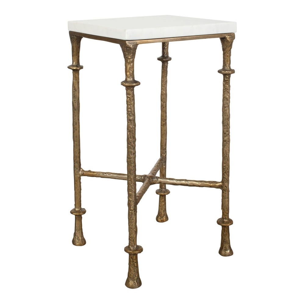 Antique Brass & White Marble Square Table