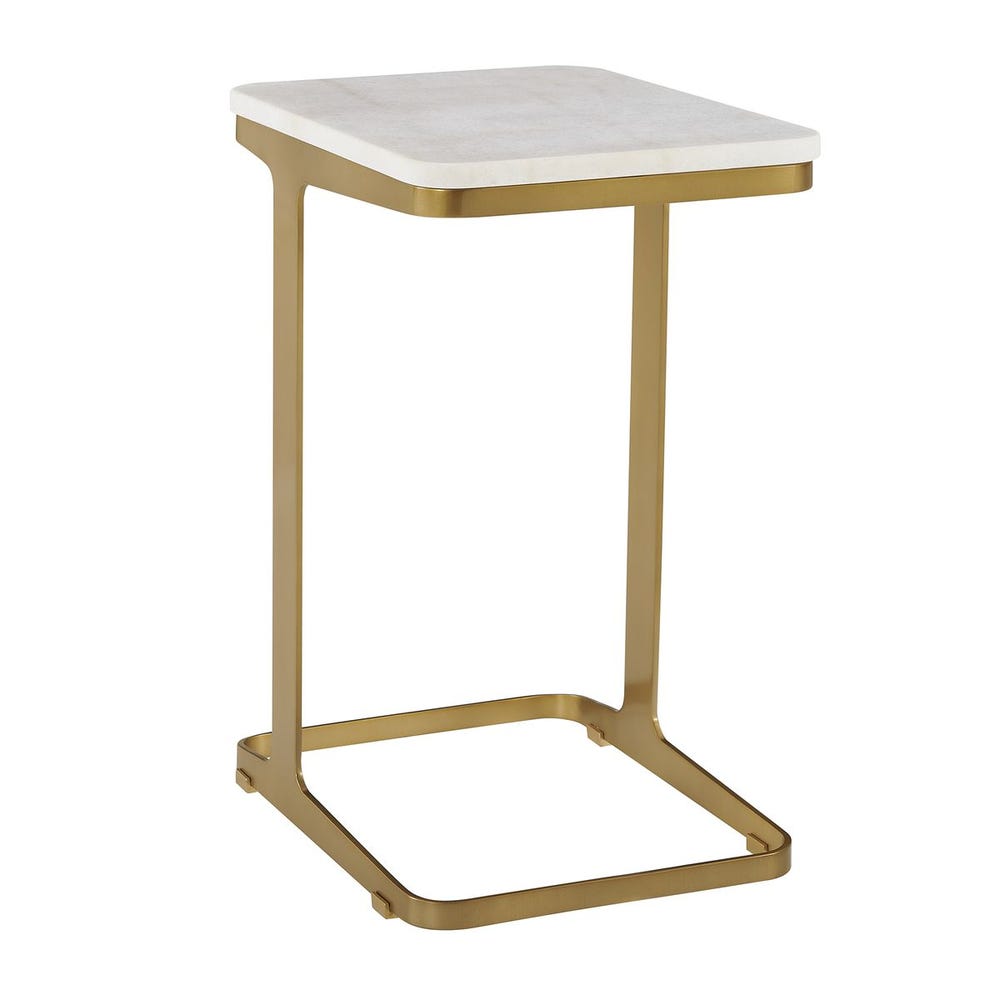 White Marble & Brass Tylan Accent Table