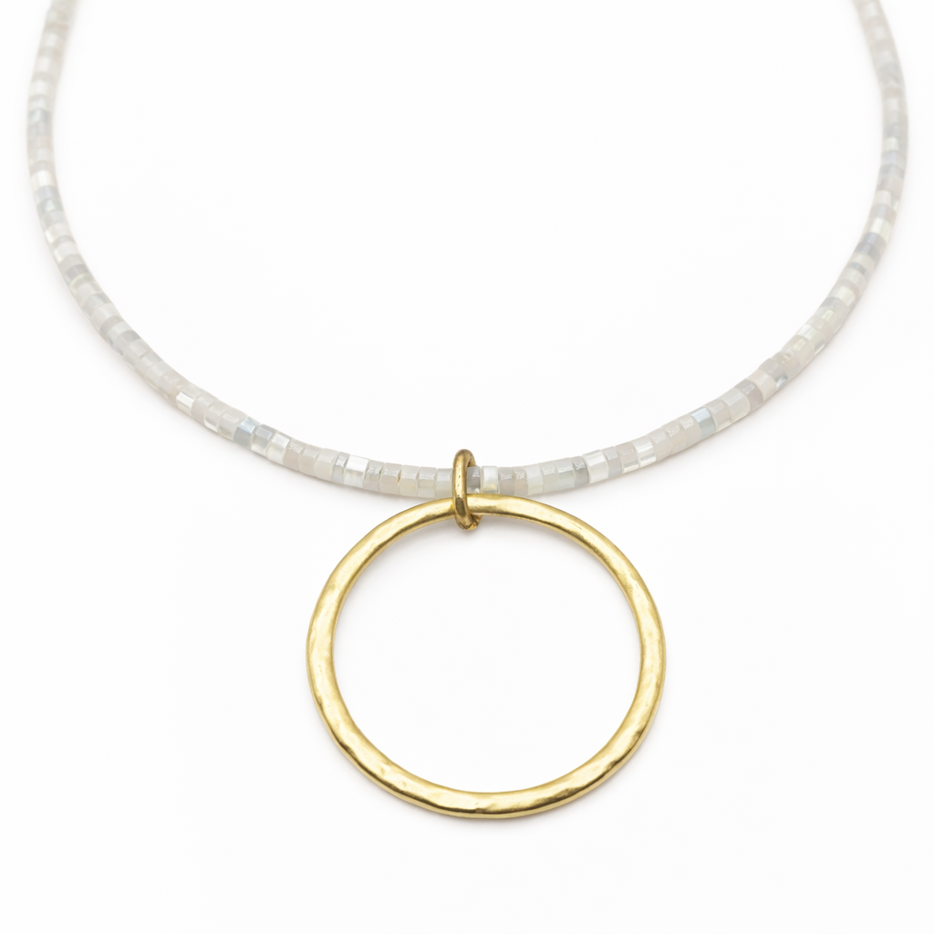 Winter White Heishi Big Gold Necklace