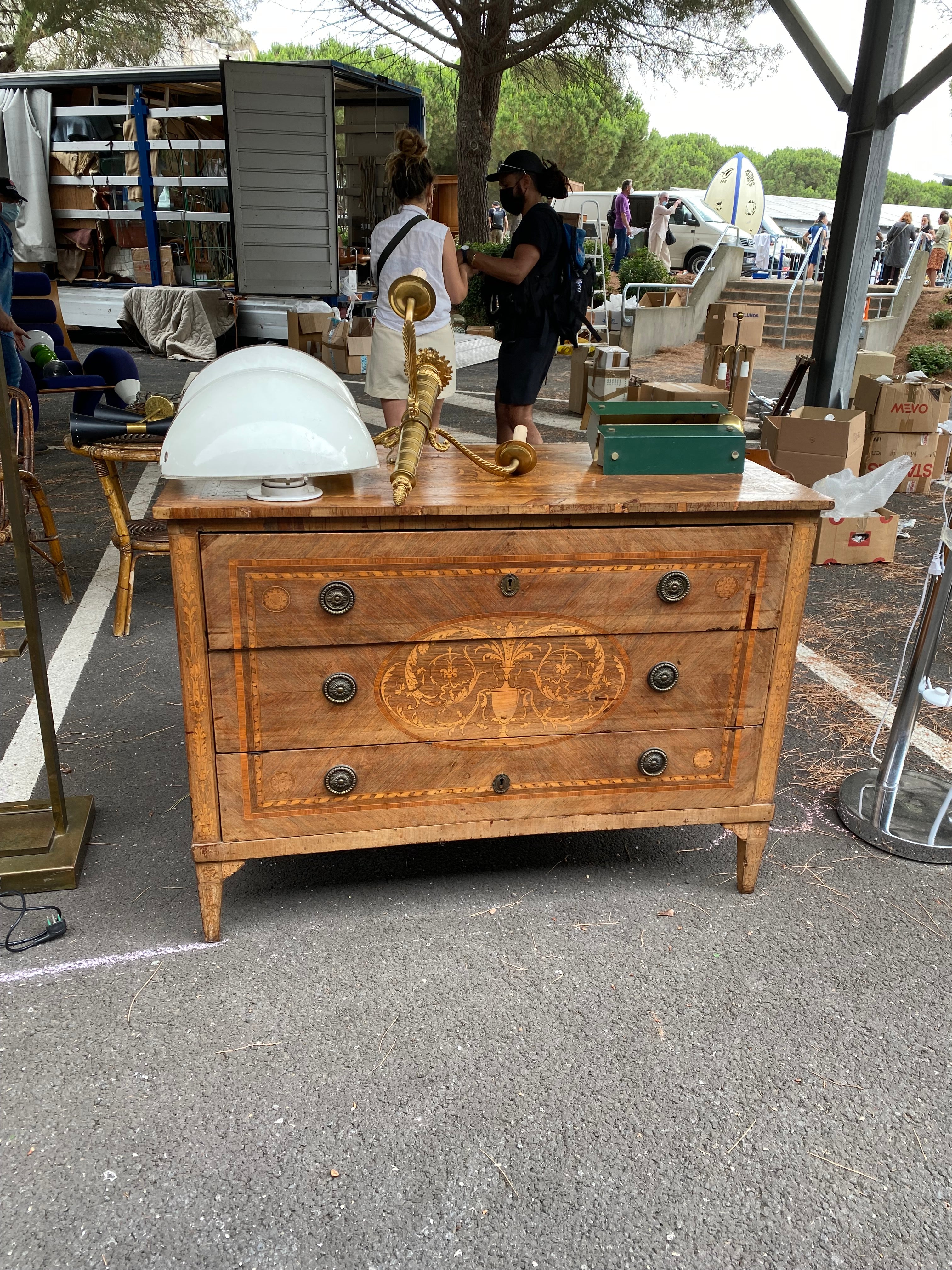 Commode Walnut with Inlay Italian(47w x 22.5d x 34.5h)
