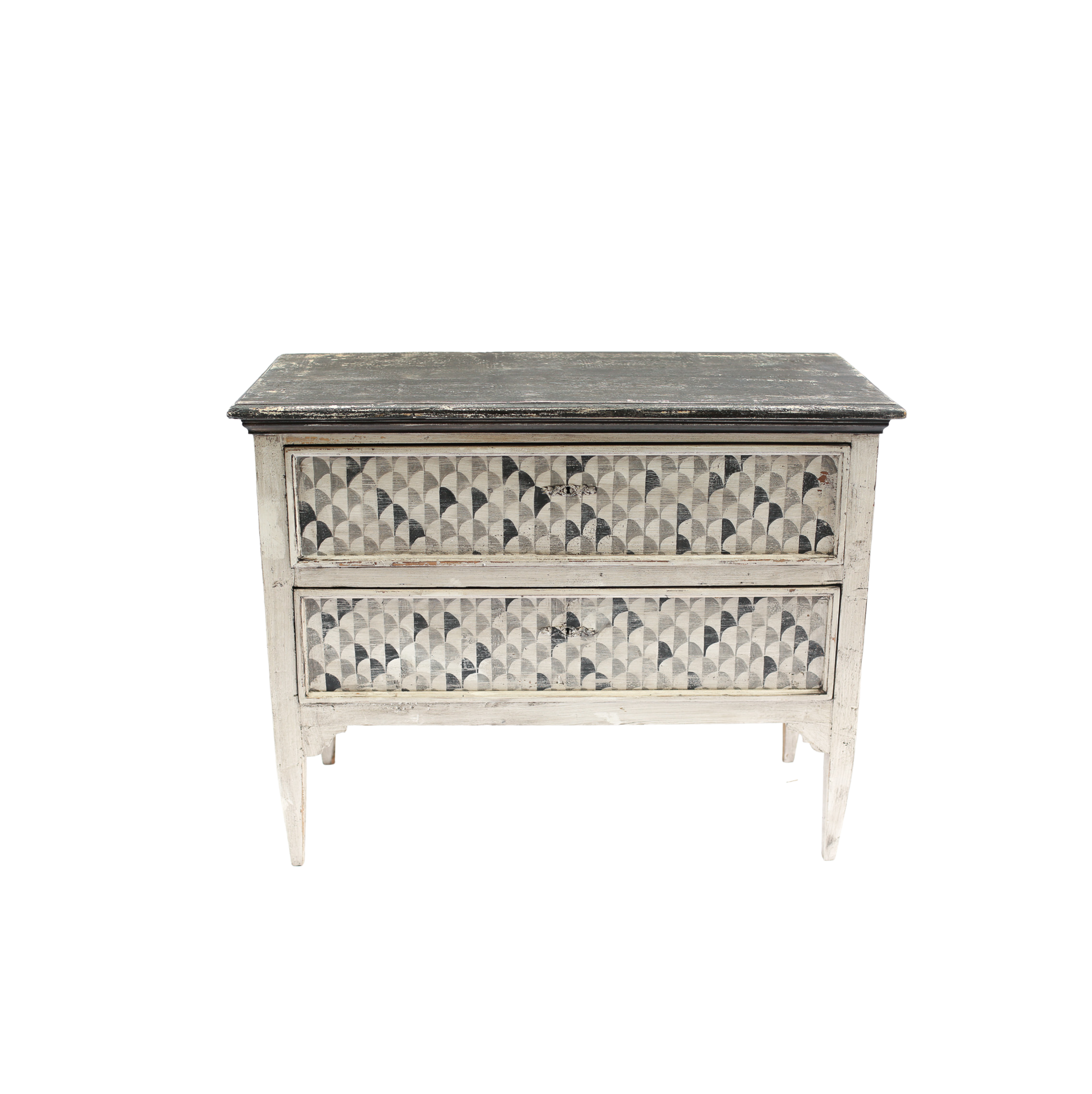 Italian 19th century Painted Commode with Black Top(48w x 21.5d x 37h)
