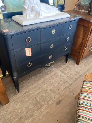 Painted Black Oak Commode with Grey Marble(43.5w x 19d x 34h)