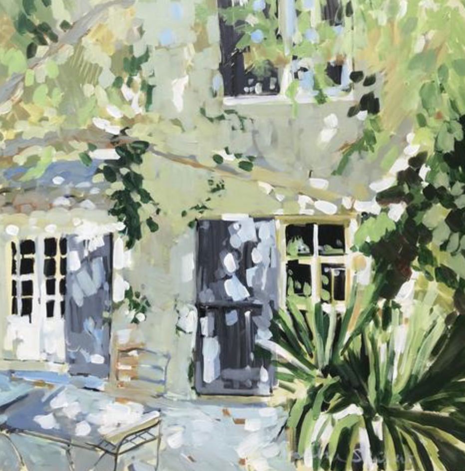 Can't you just feel the sunshine and smell the lavender?  Provencal Facade, 36 x 36, by Laura Shubert.