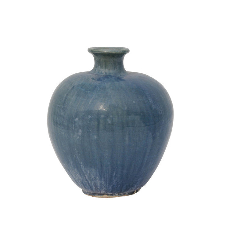 11" Blue Green Round Vase with Small Opening