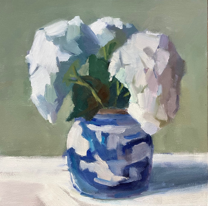 Lesley Powell - Hydrangeas in Ginger Jar (12 x 12)