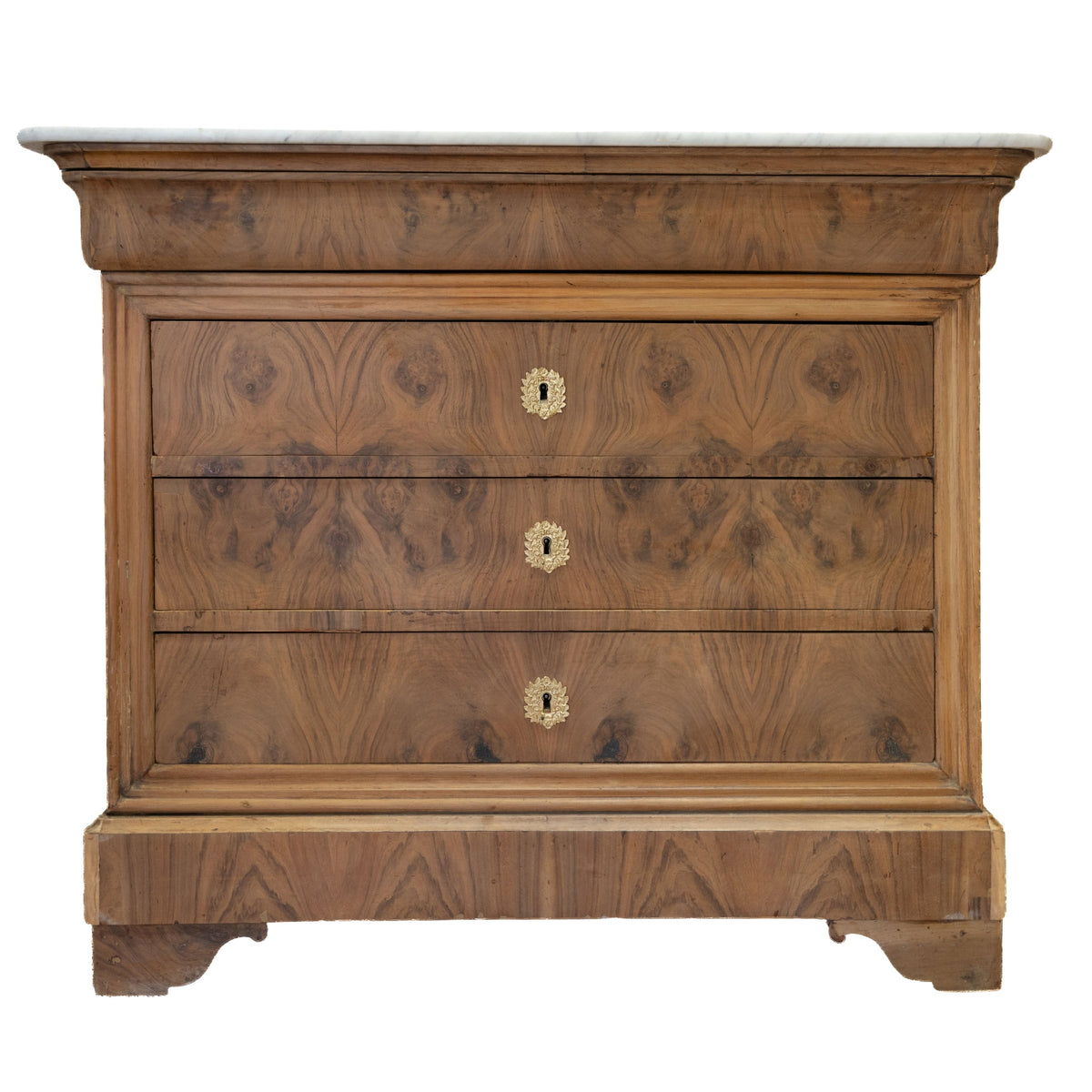 Louis Philippe Burled Walnut Commode with White Marble