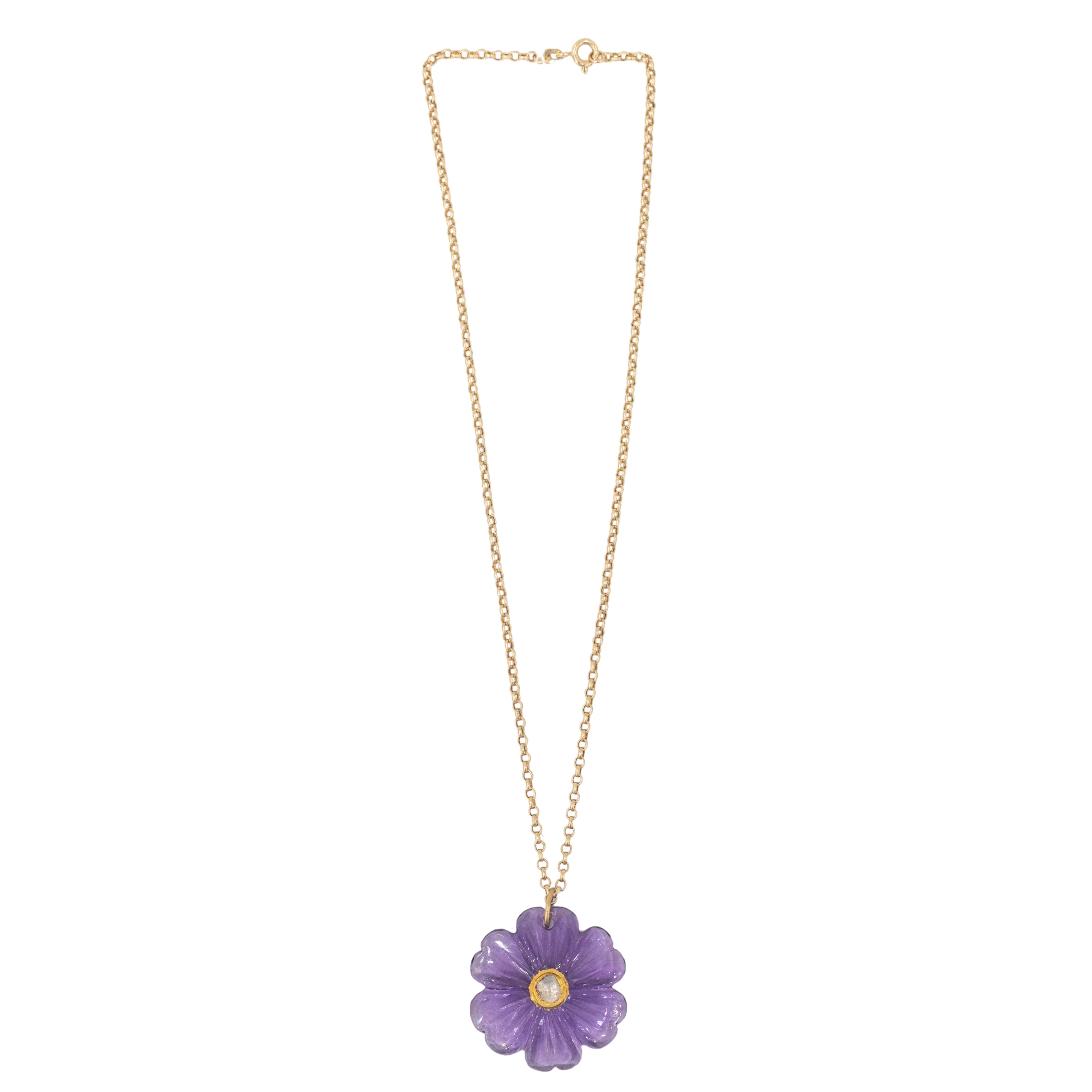 Amethyst & Diamond Flower Necklace