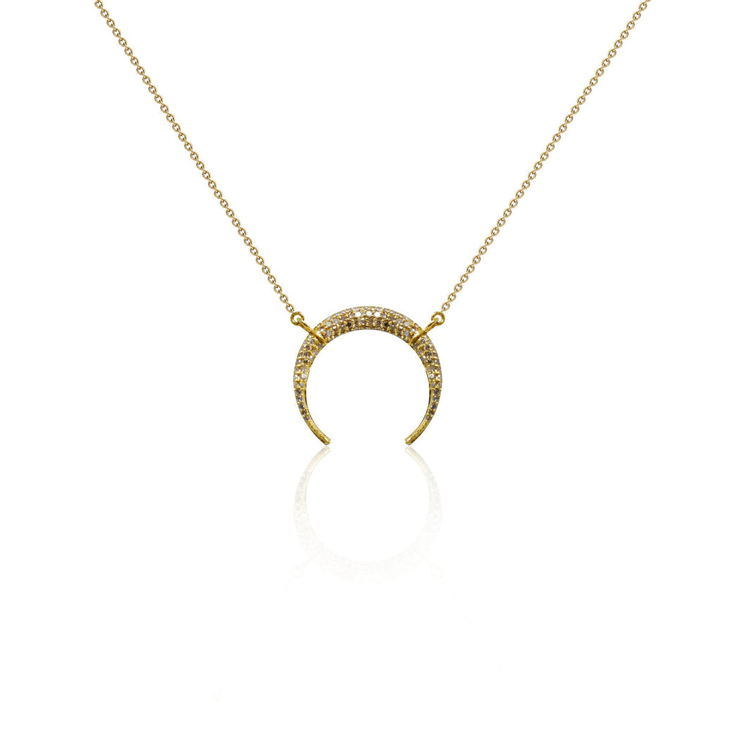 14K Gold Pave Double Tusk Necklace