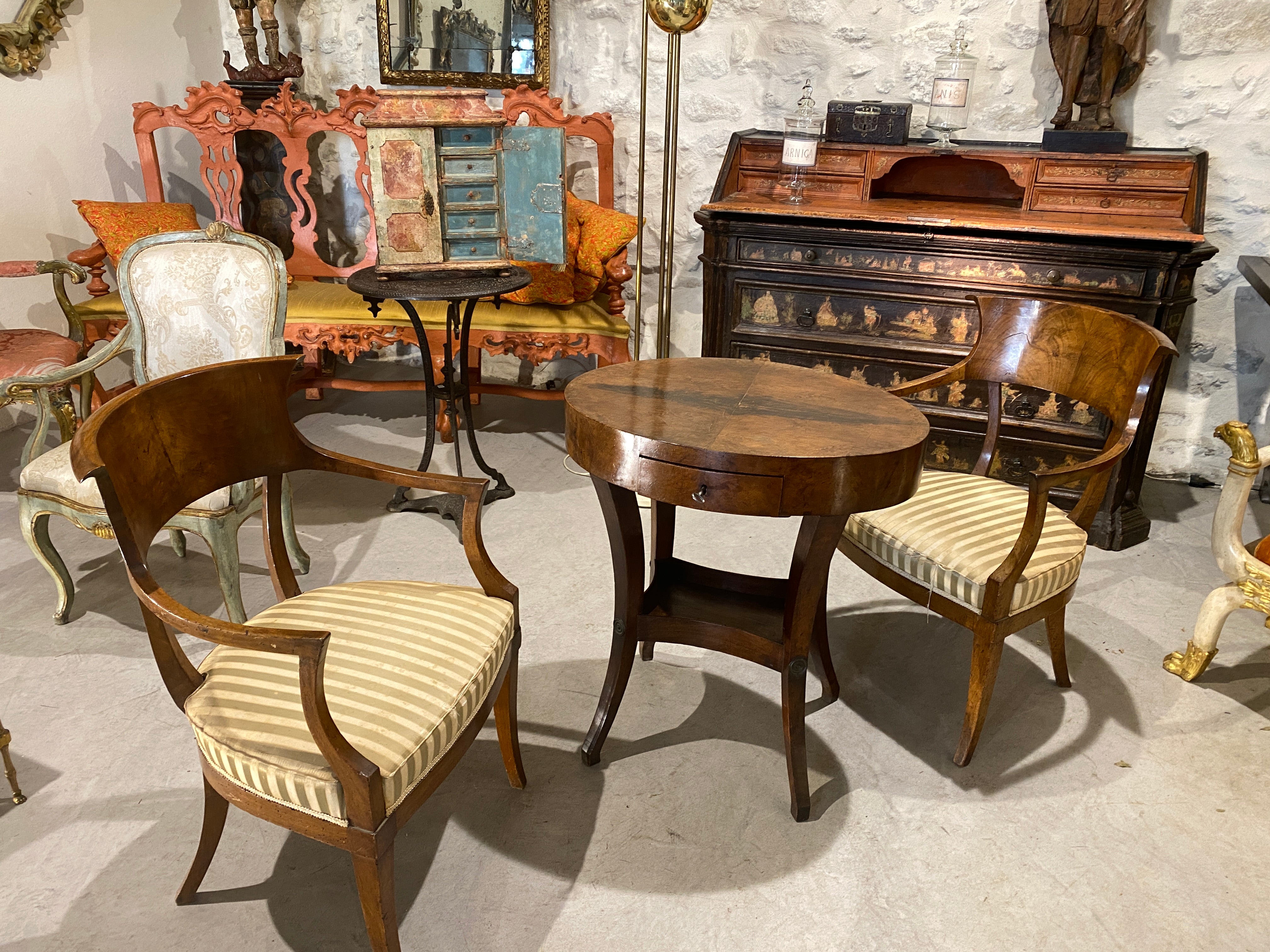 Pair of Directoire Walnut Chairs 19th C