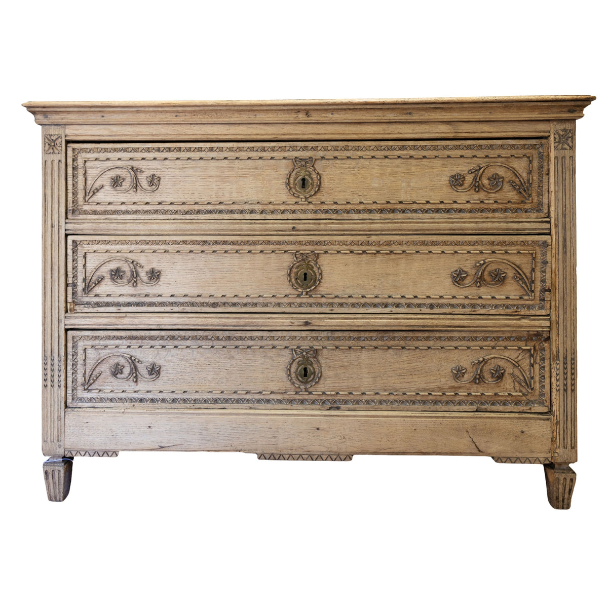 Stripped Oak Commode with Carved Embellishments (50x22x36)