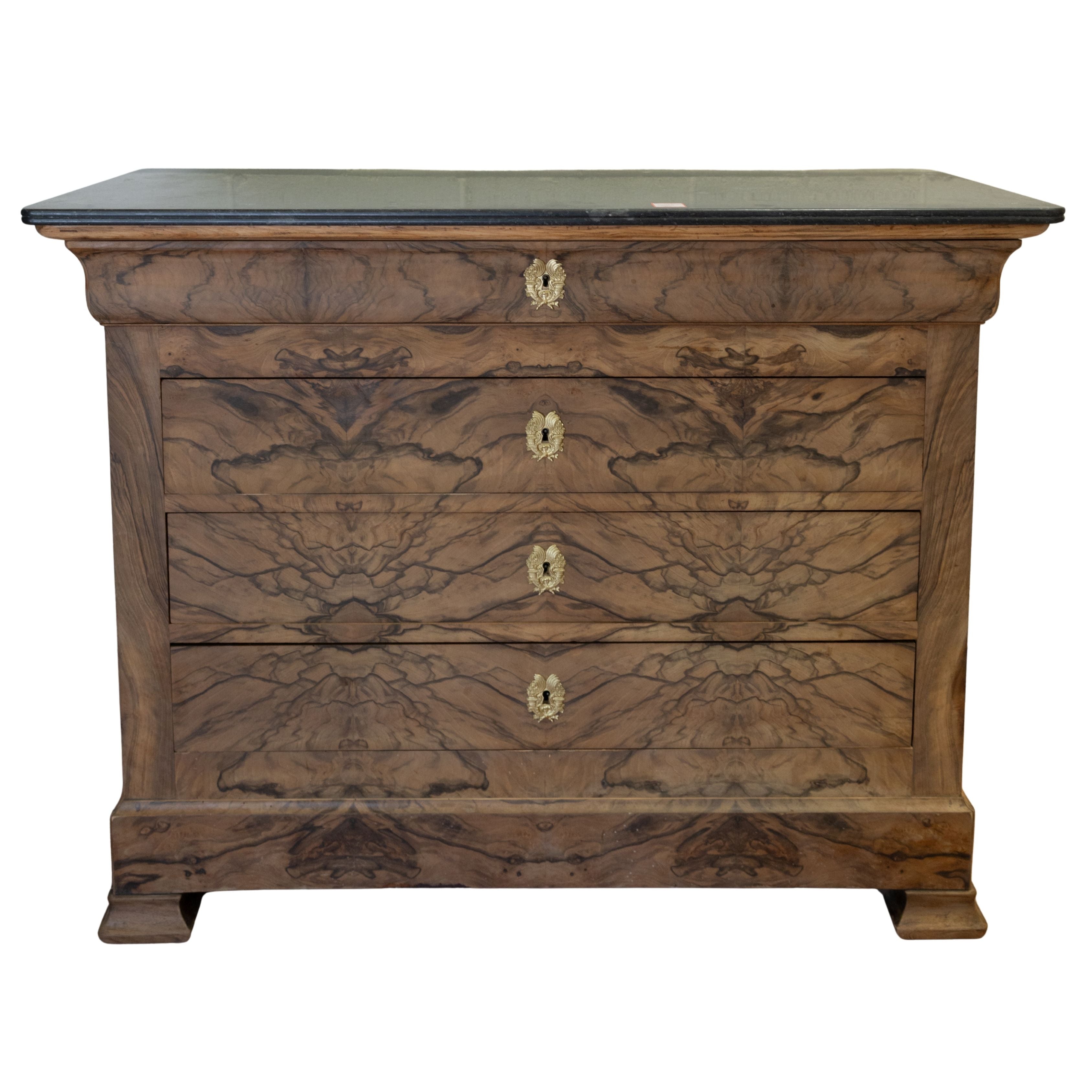 Burled Walnut LP Commode with St. Anne Marble & 4 Drawers