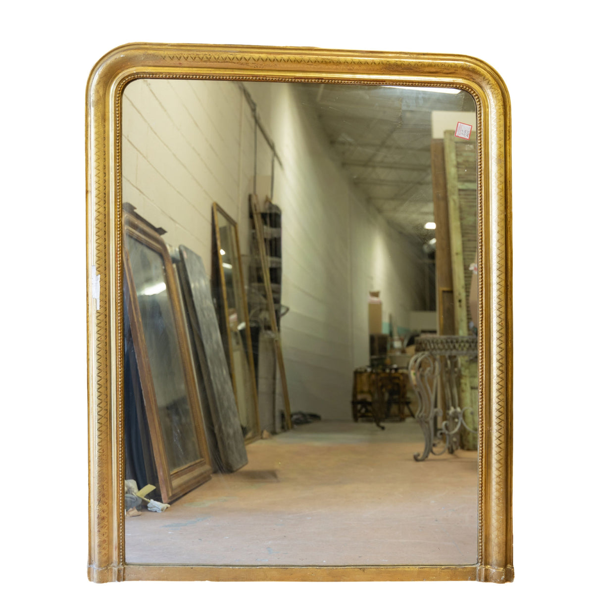Gilded Louis Philippe Mirror with "X" Detailing and Beading
