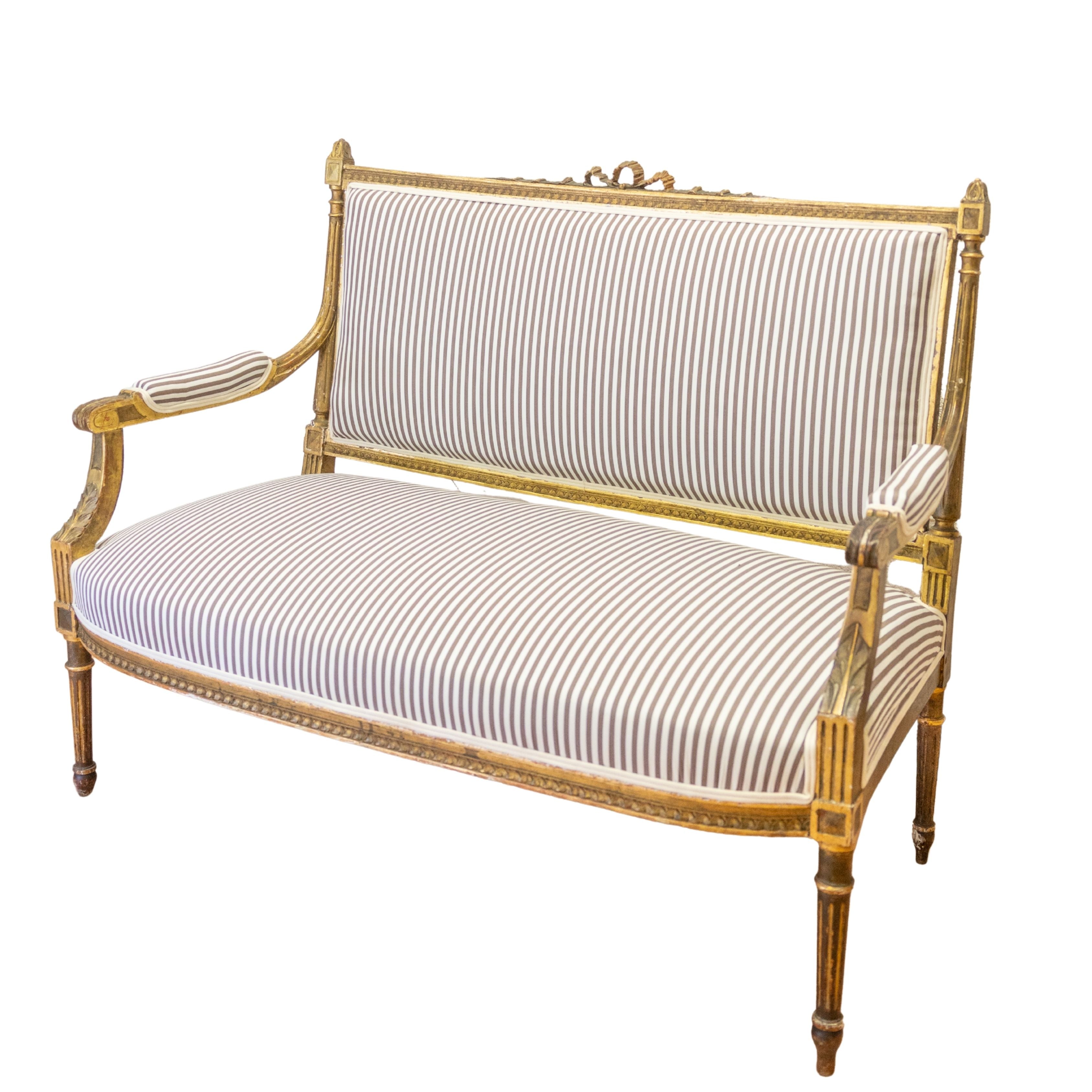Louis XVI-style Canape Recovered in Chic Schumacher