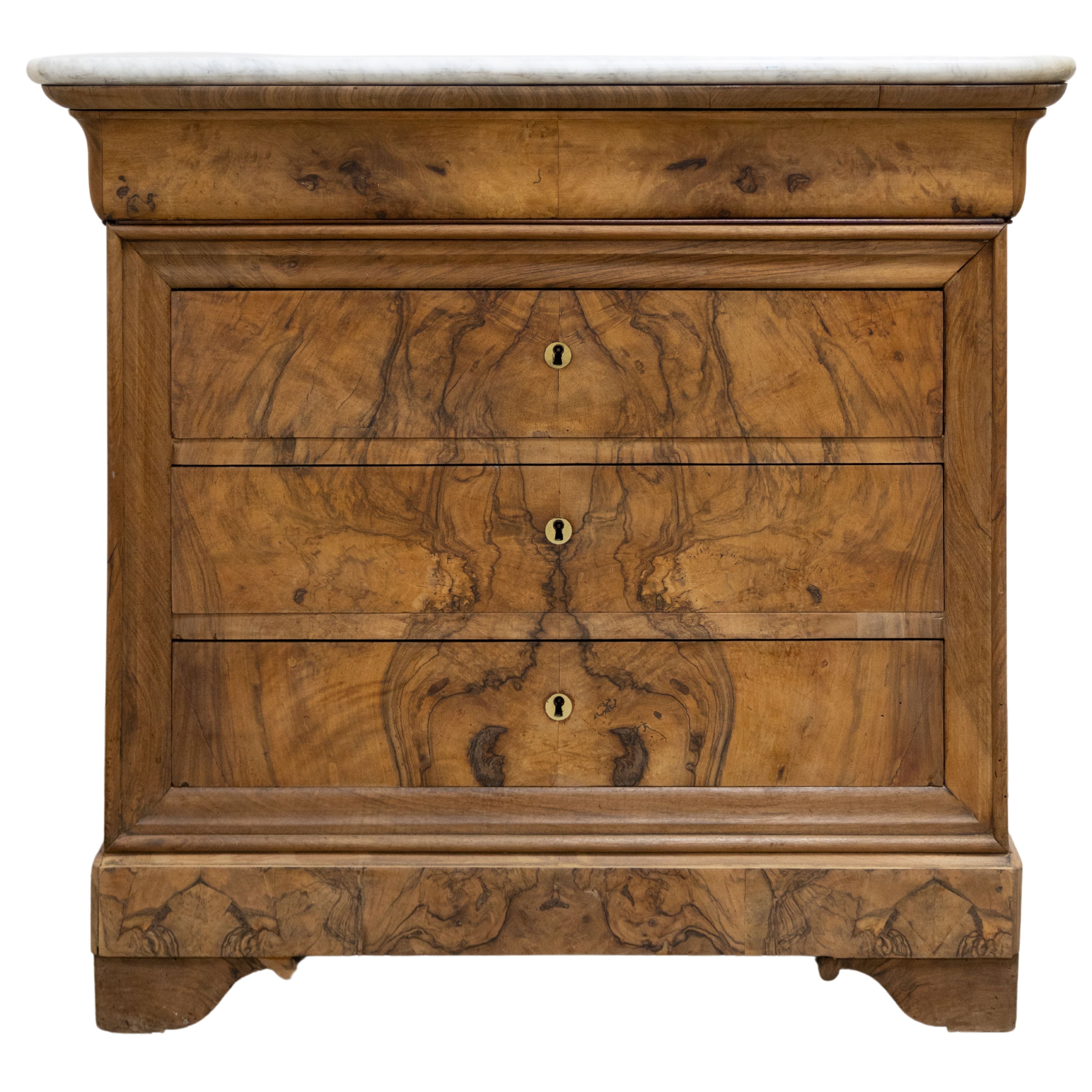 Stripped Louis Philippe Commode with White Marble