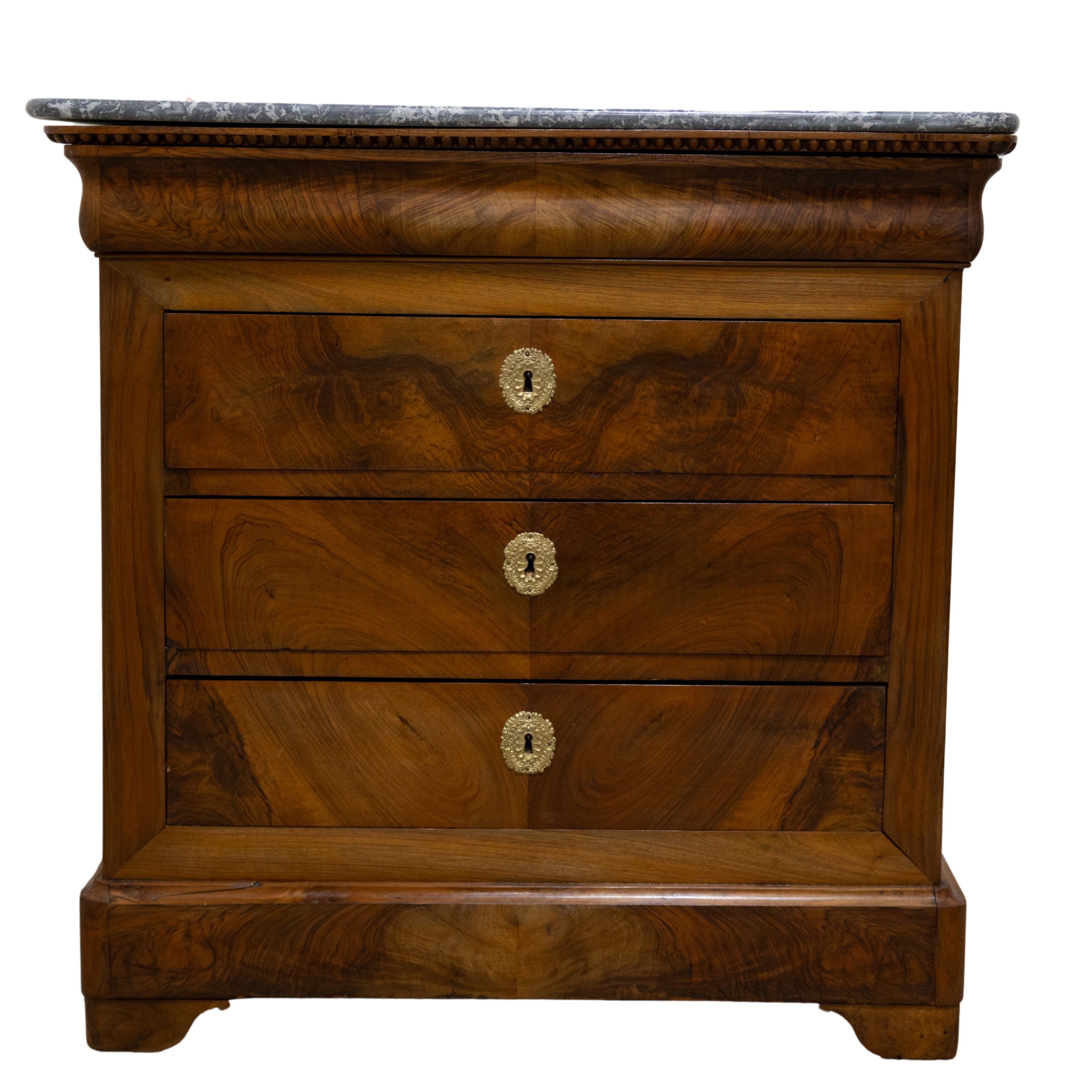 Small Louis Philippe Commode Dark Patina & Grey Marble