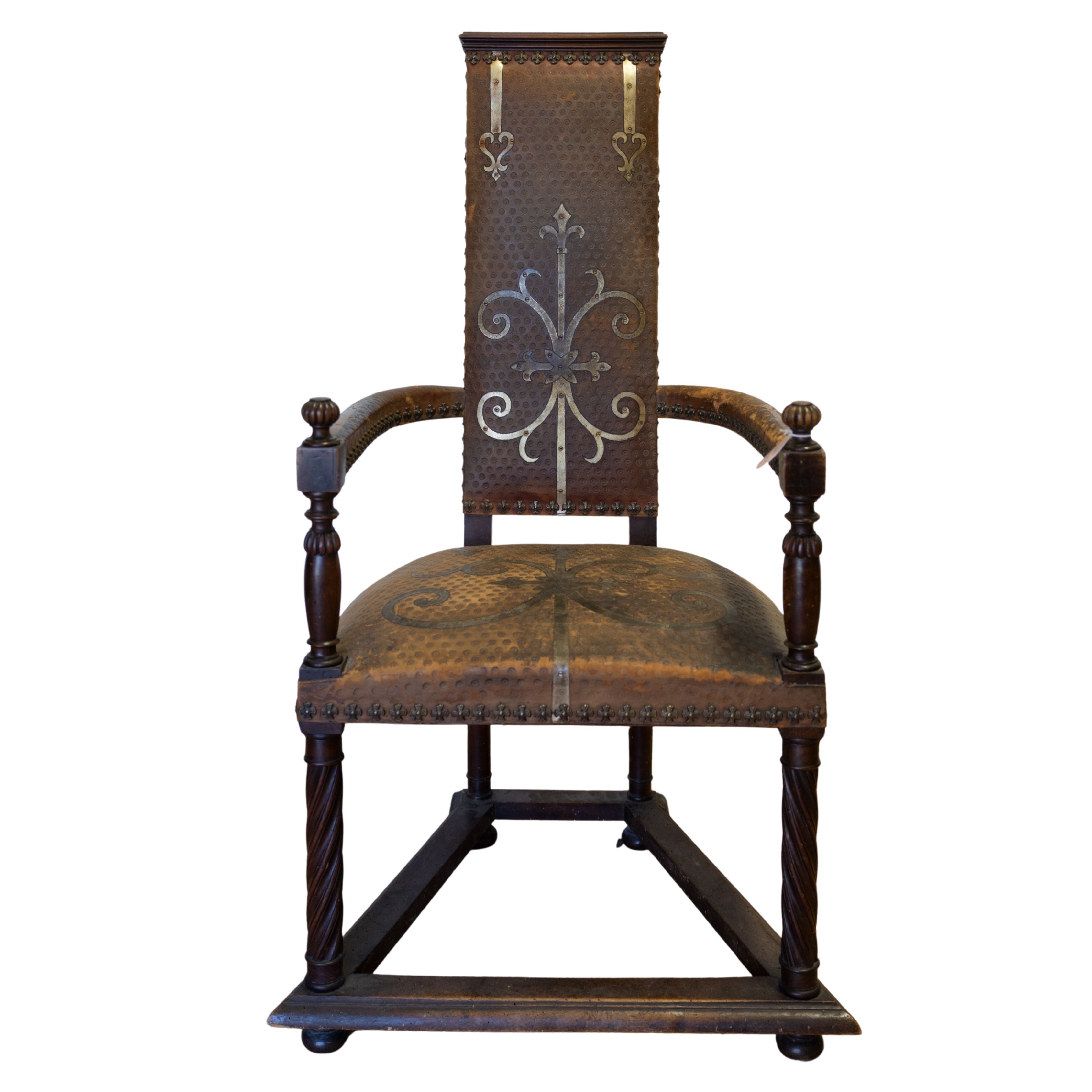 19th C Embossed Leather Spanish Armchair