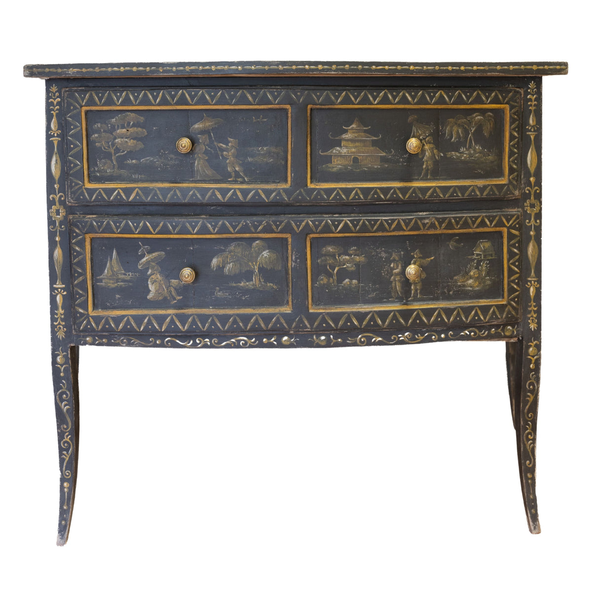 Black Chinoiserie Painted Commode (40x18x31H)