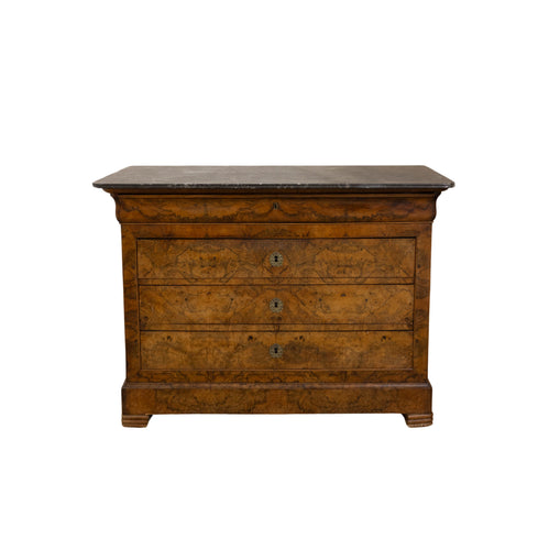 Burled Louis Philippe Commode with Dark Marble