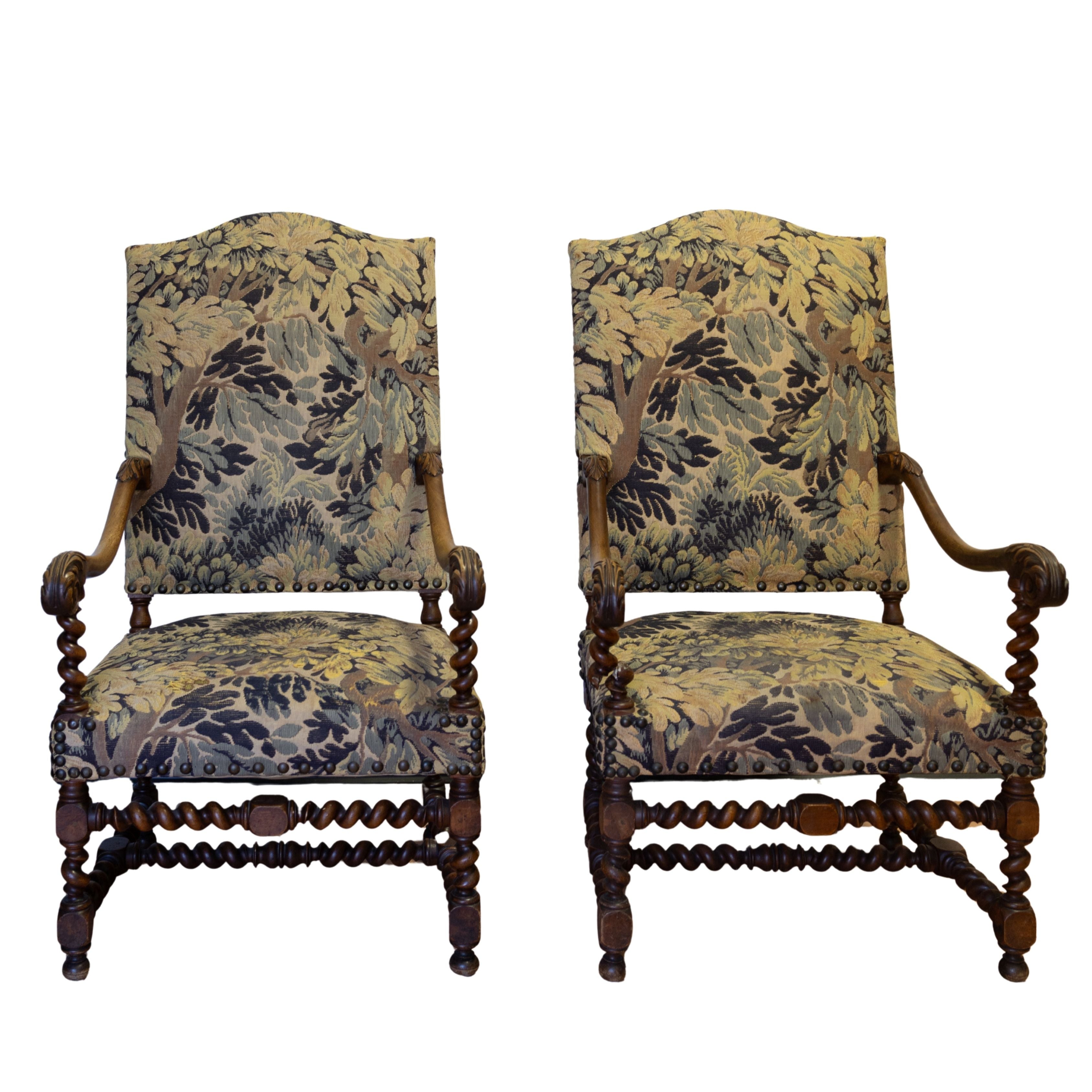 Louis XIII Tapestry Covered Armchair
