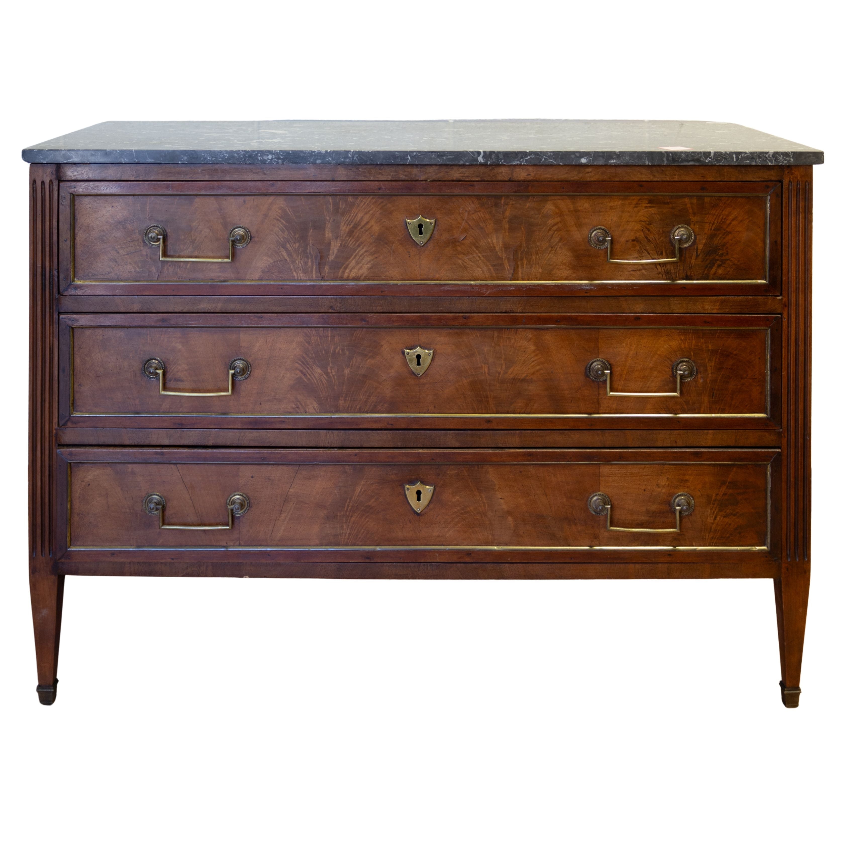 Louis XVI Commode with Dark Grey Marble & Hardware