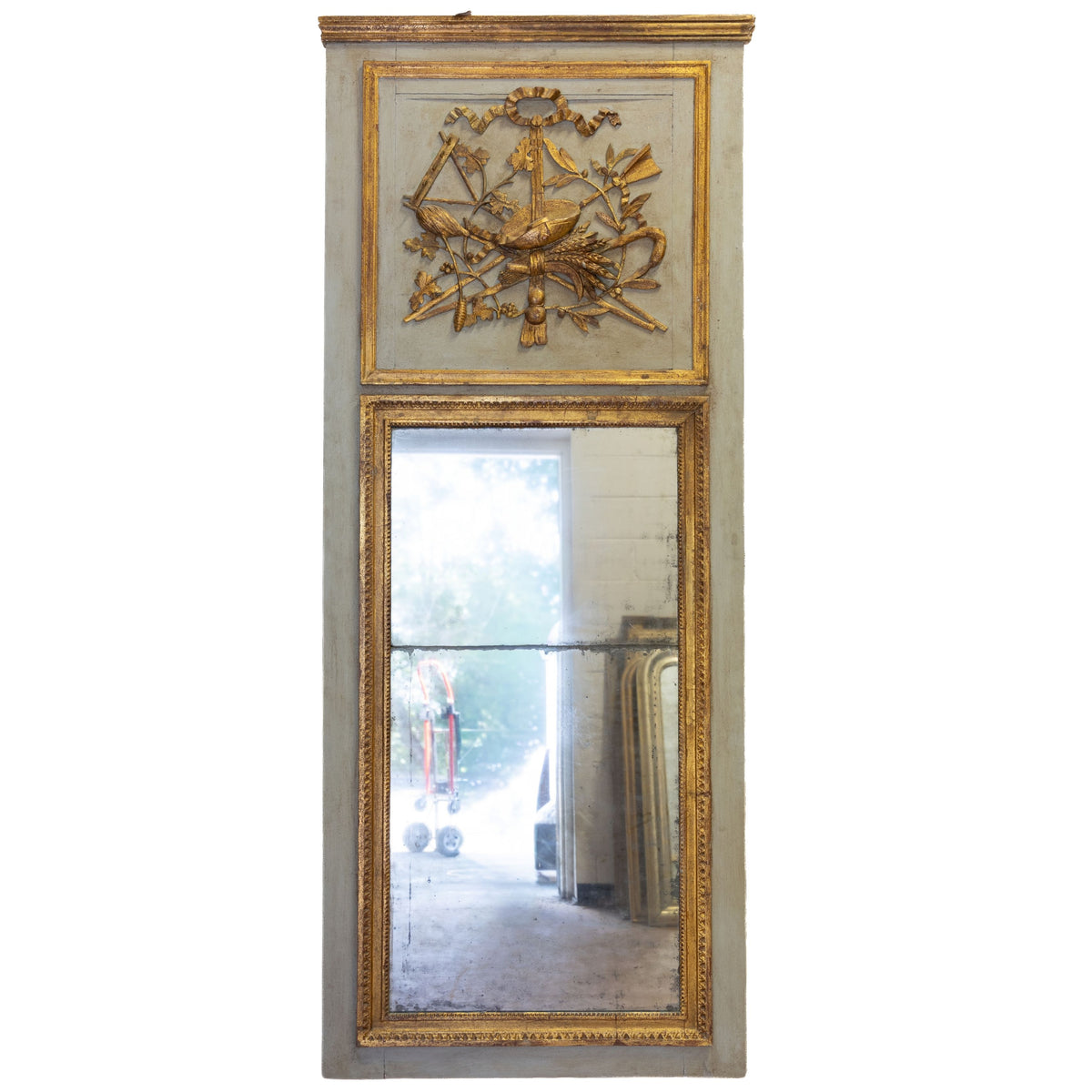 18th century Green Grey Trumeau with Provence Harvest Motif