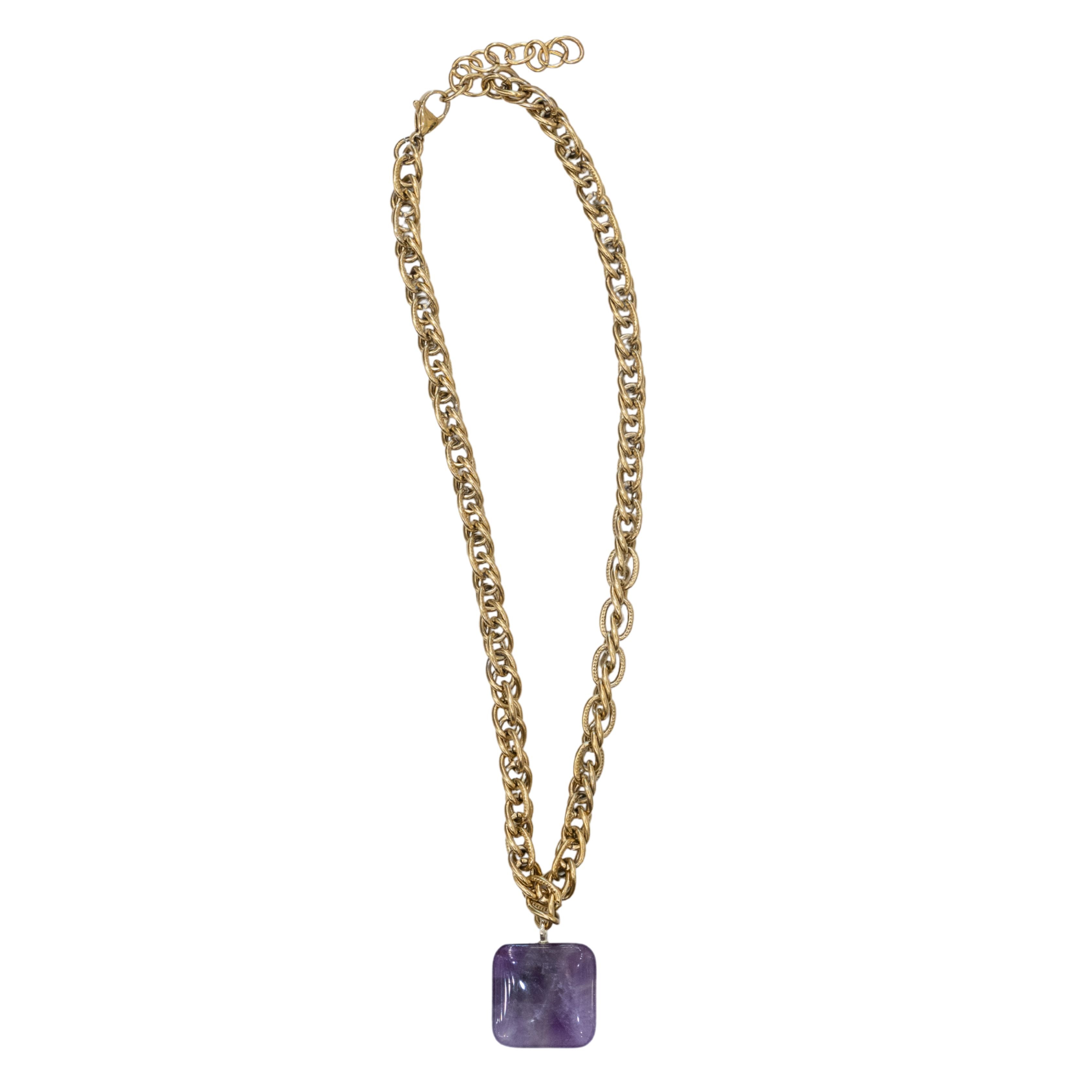 Square Amethyst & Gold Chain Necklace