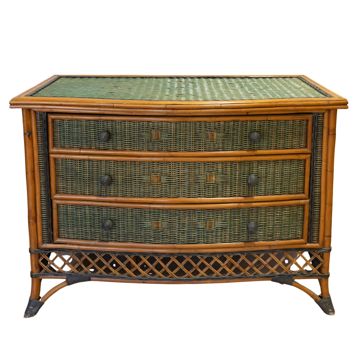 Vintage Green Wicker Commode (43x22x31H)