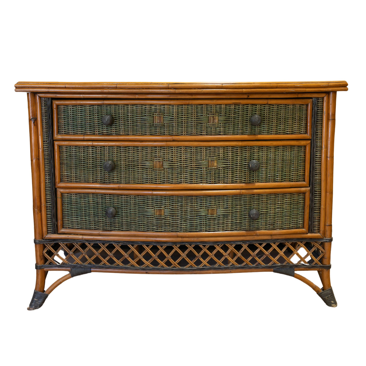 Vintage Green Wicker Commode (43x22x31H)