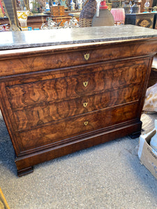 Louis Philippe Burled Walnut Commode w/ Grey Marble