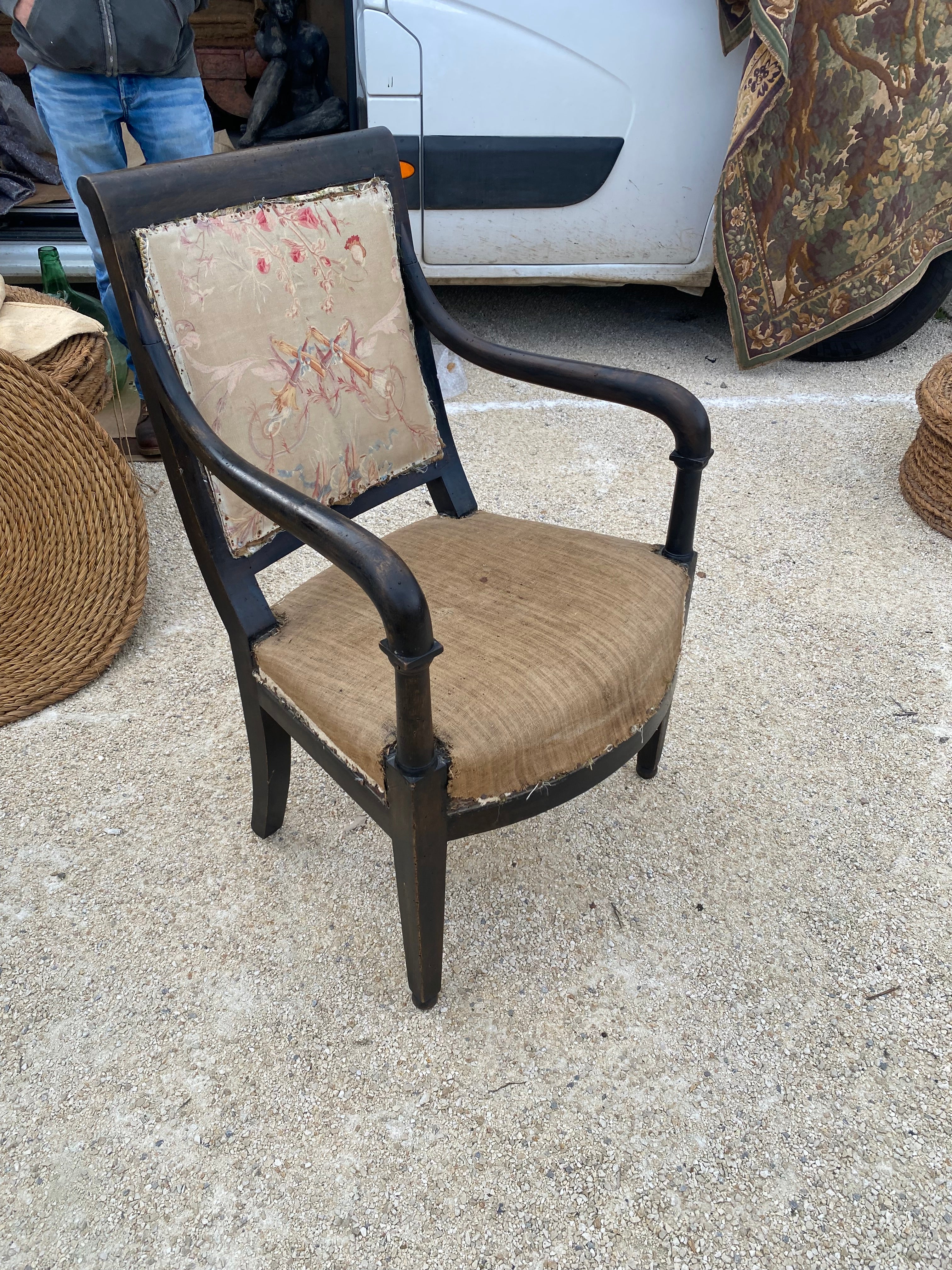 A Pair of Black Painted Empire Style Armchairs