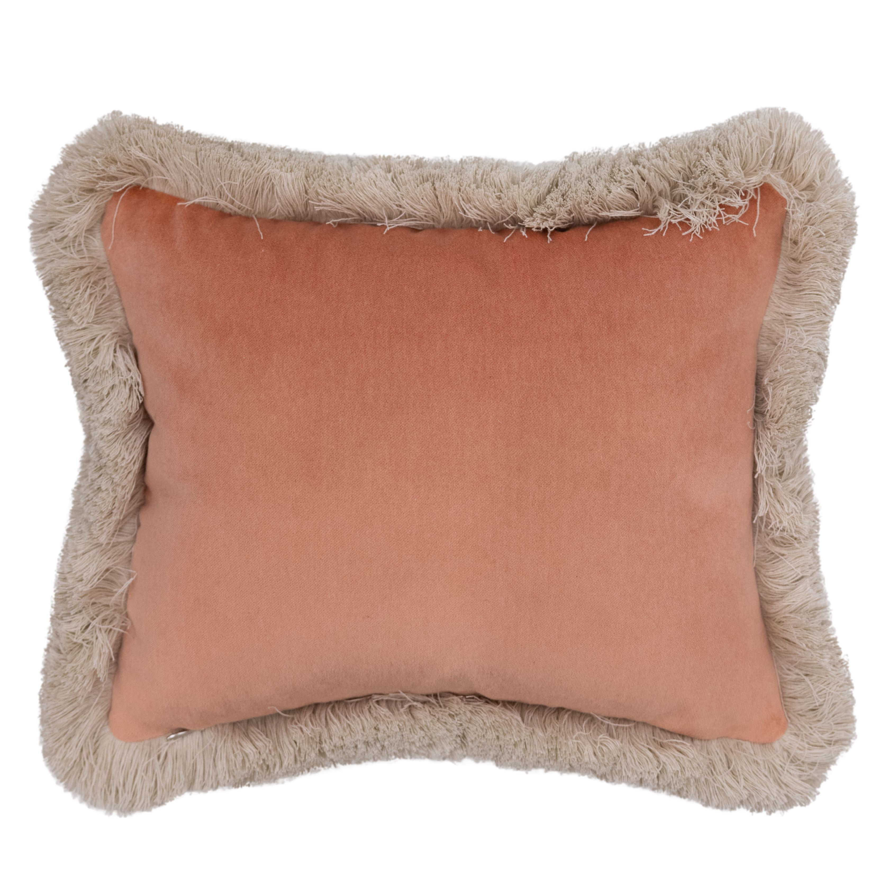 Blush Mini Velvet & Fringe Pillow