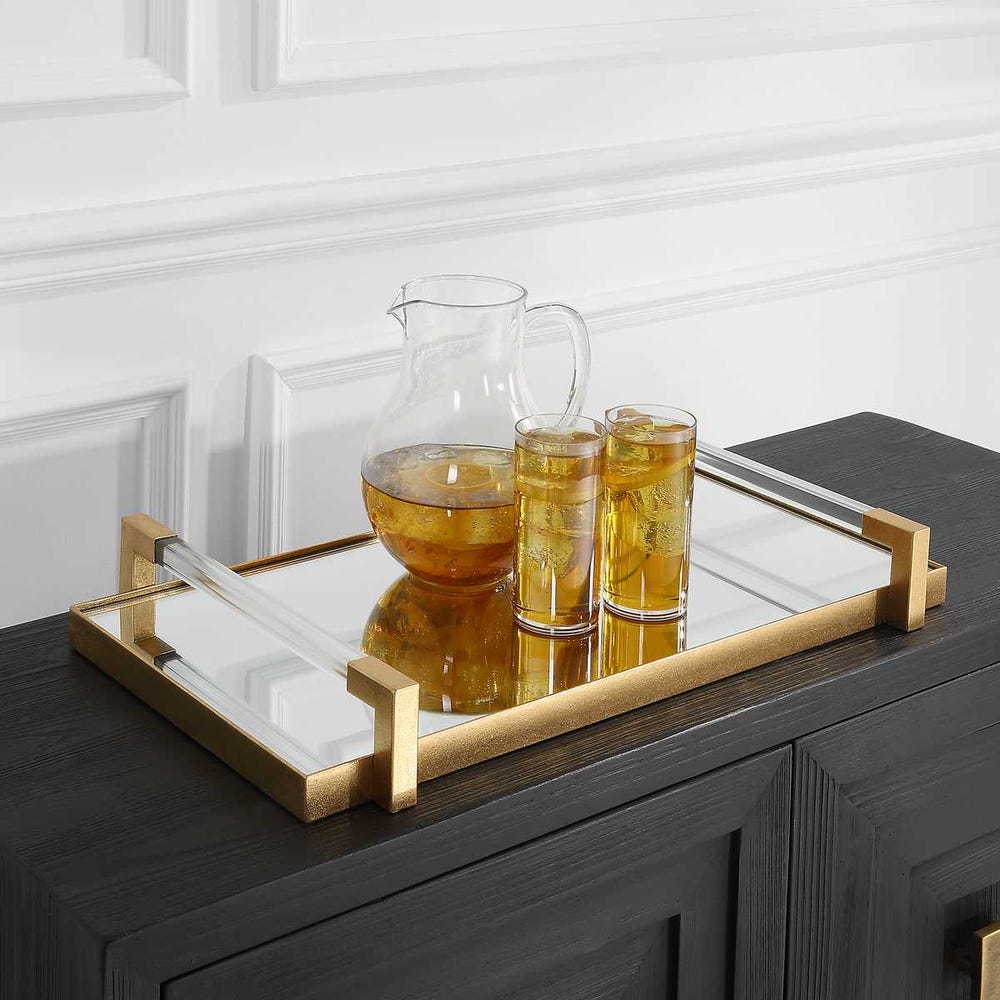Gold Leaf & Acrylic Tray with 2 Handles