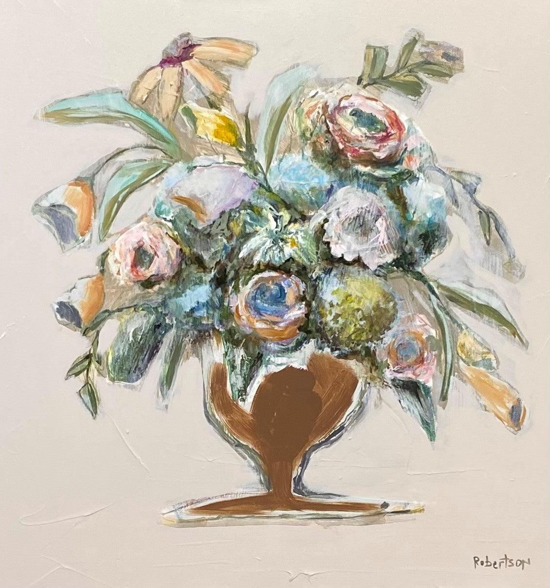 Sarah Robertson - Bouquet in Brown Vase (30 x 30)