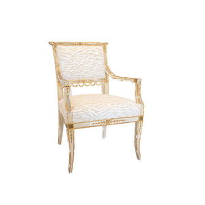Italian Painted Gilded Armchair LXVI - late 1800s in original state, new seat and back with performance Thibaut fabric Taboda Velvet/Beige