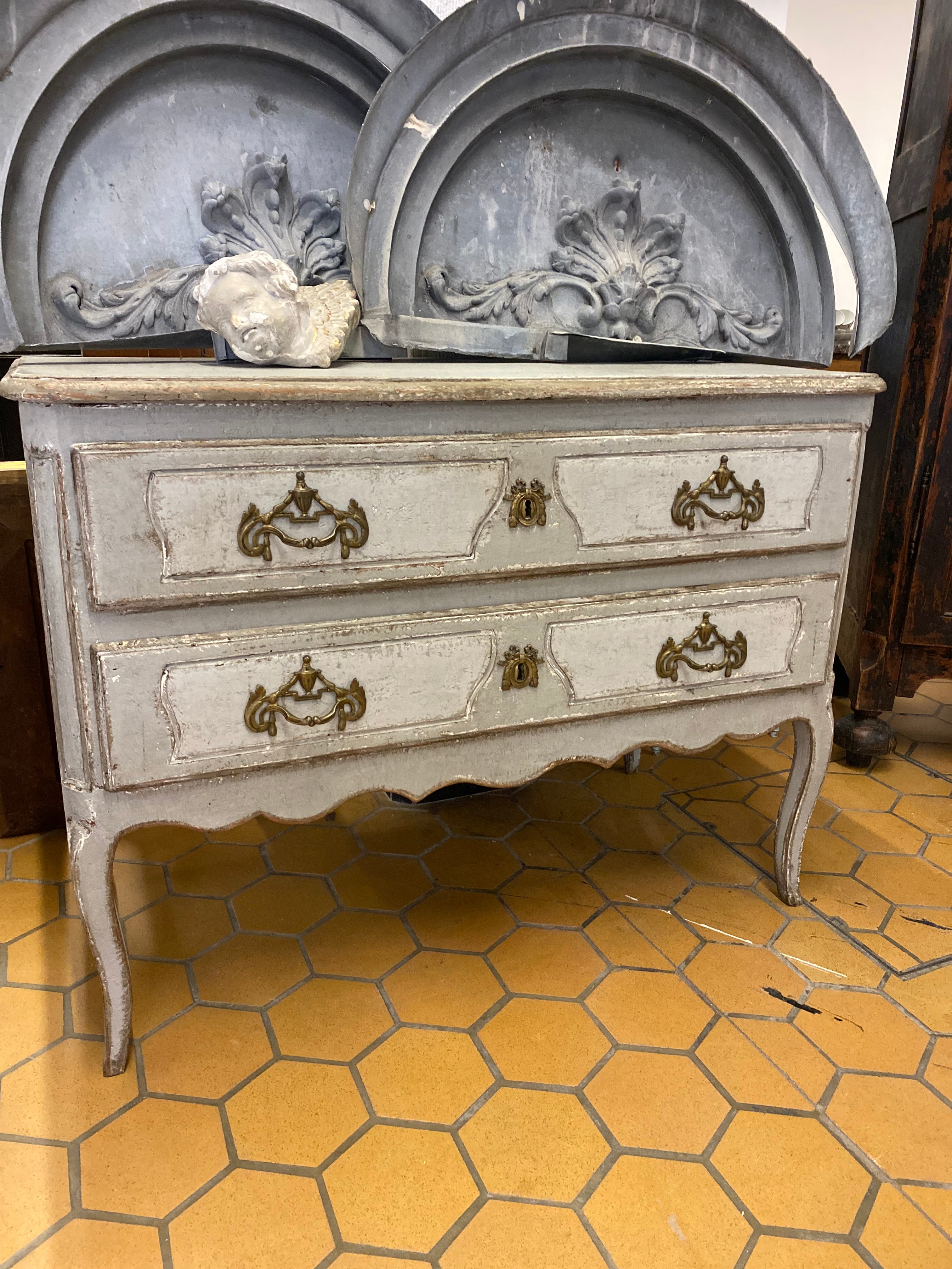 Gray Blue Painted Louis XV Commode