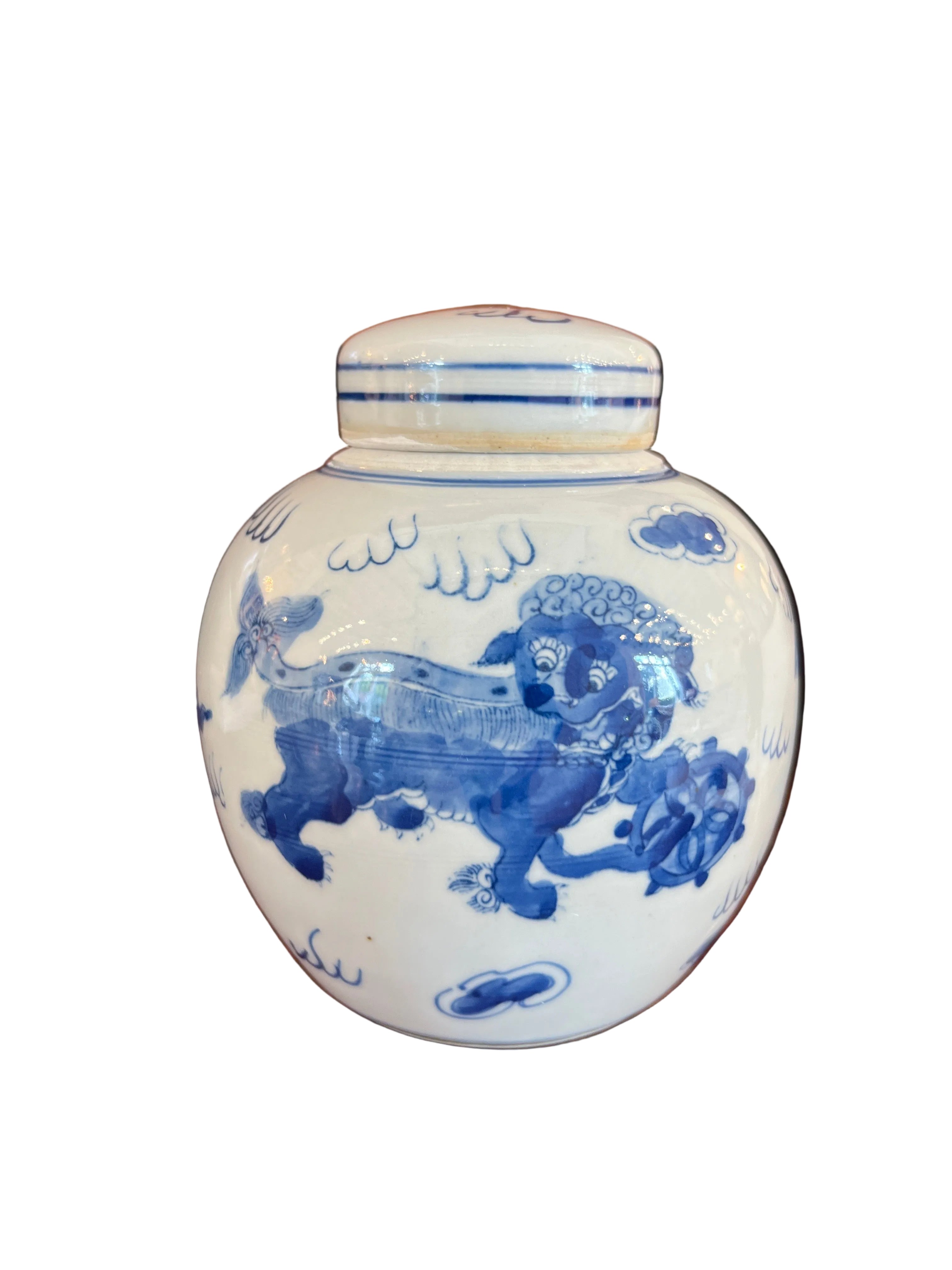 Blue & White Lion Mini Jar