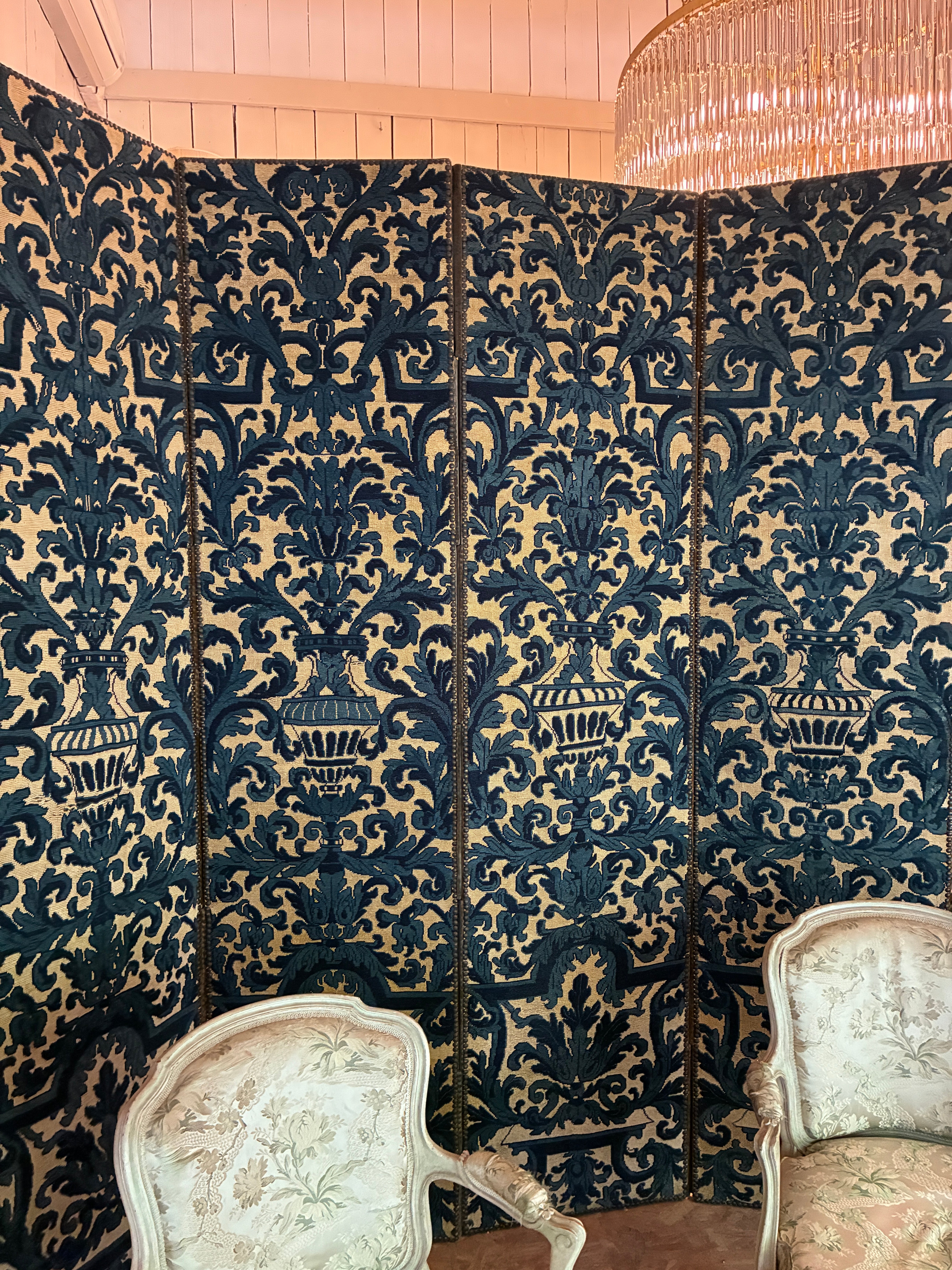 Blue Needlepoint Screen