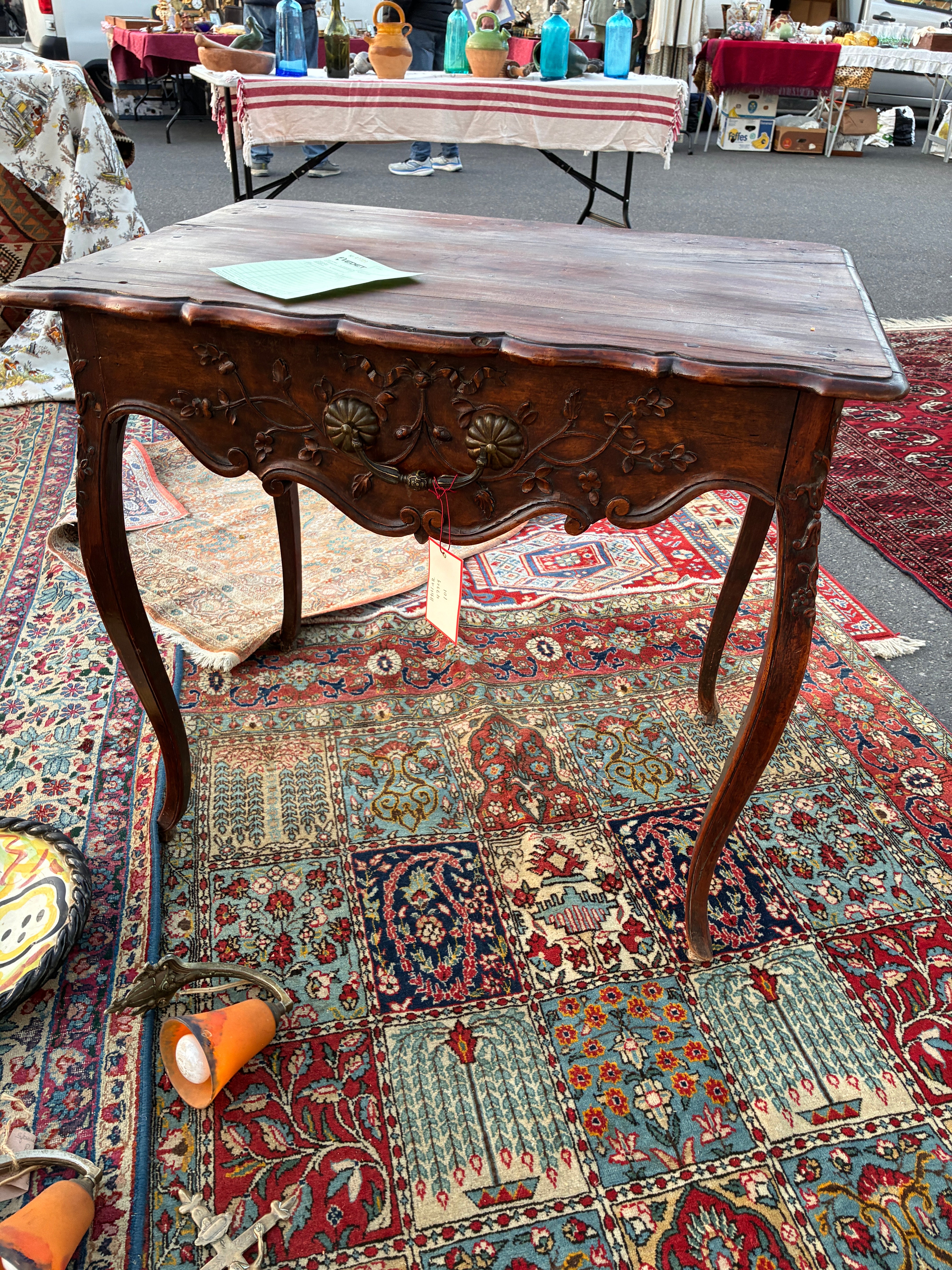Louis XV-Style Walnut Side Table with Carvings