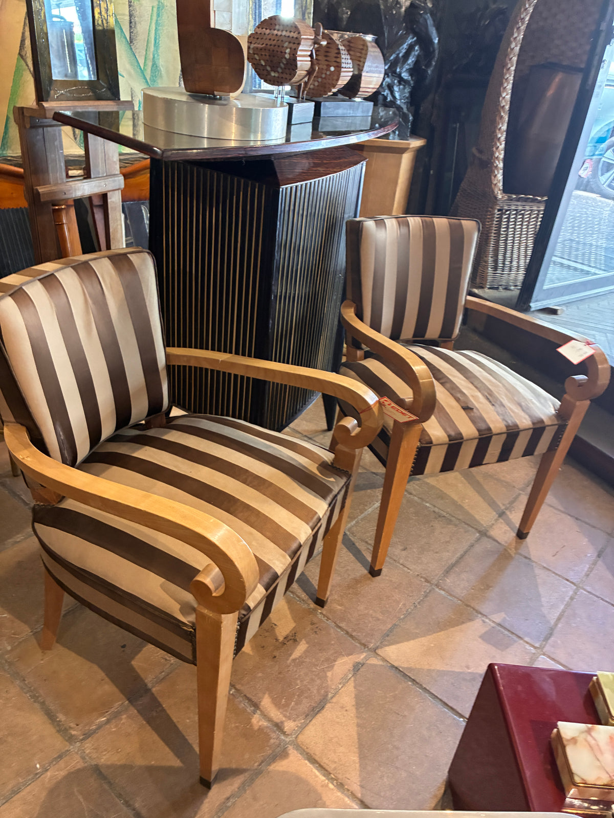 Pair of Beech Armchairs in the style of Adenet
