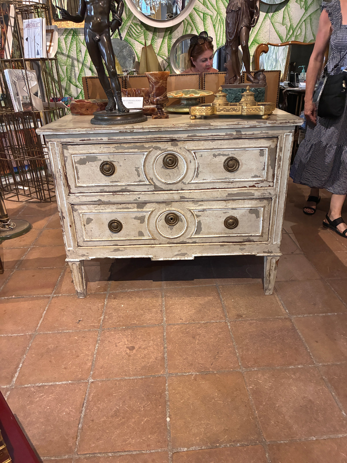 Louis XVI-Style Commode with Circular Details & Original Hardware