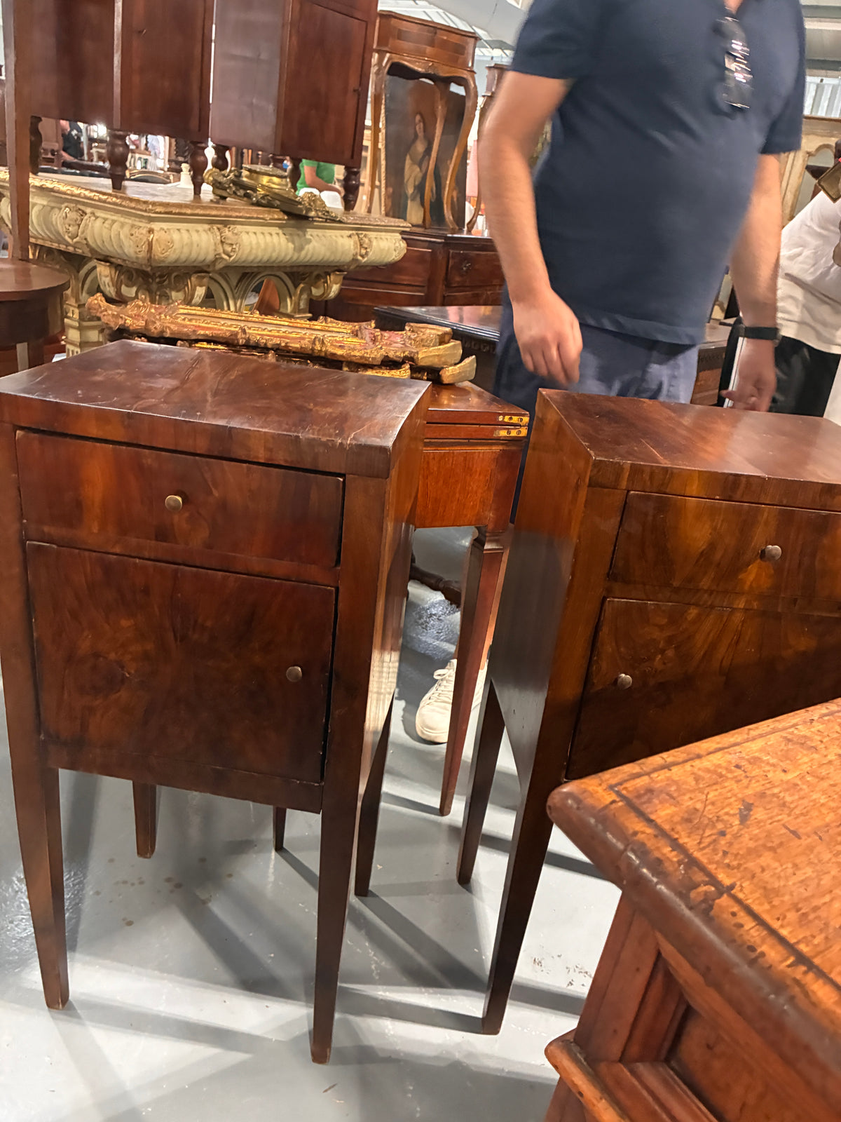 Pair of Fruitwood Italian Side Tables with One Drawer & Cabinet