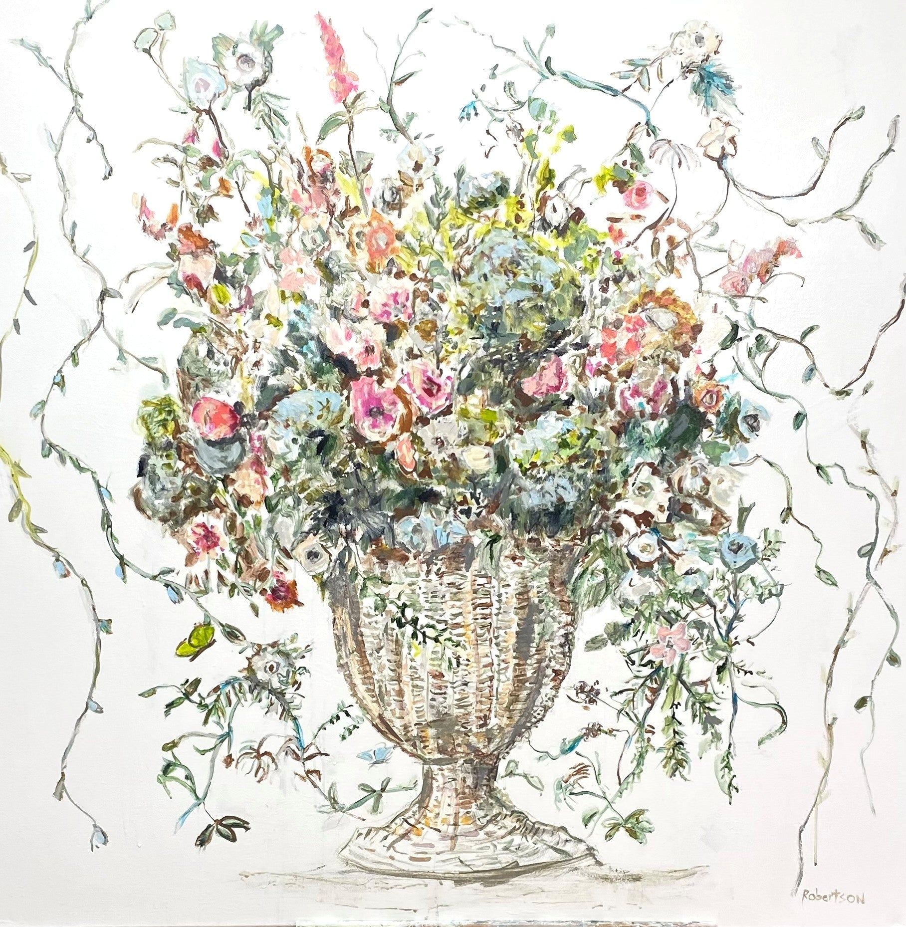 Sarah Robertson - Garden Floral in Basket (48 x 48)