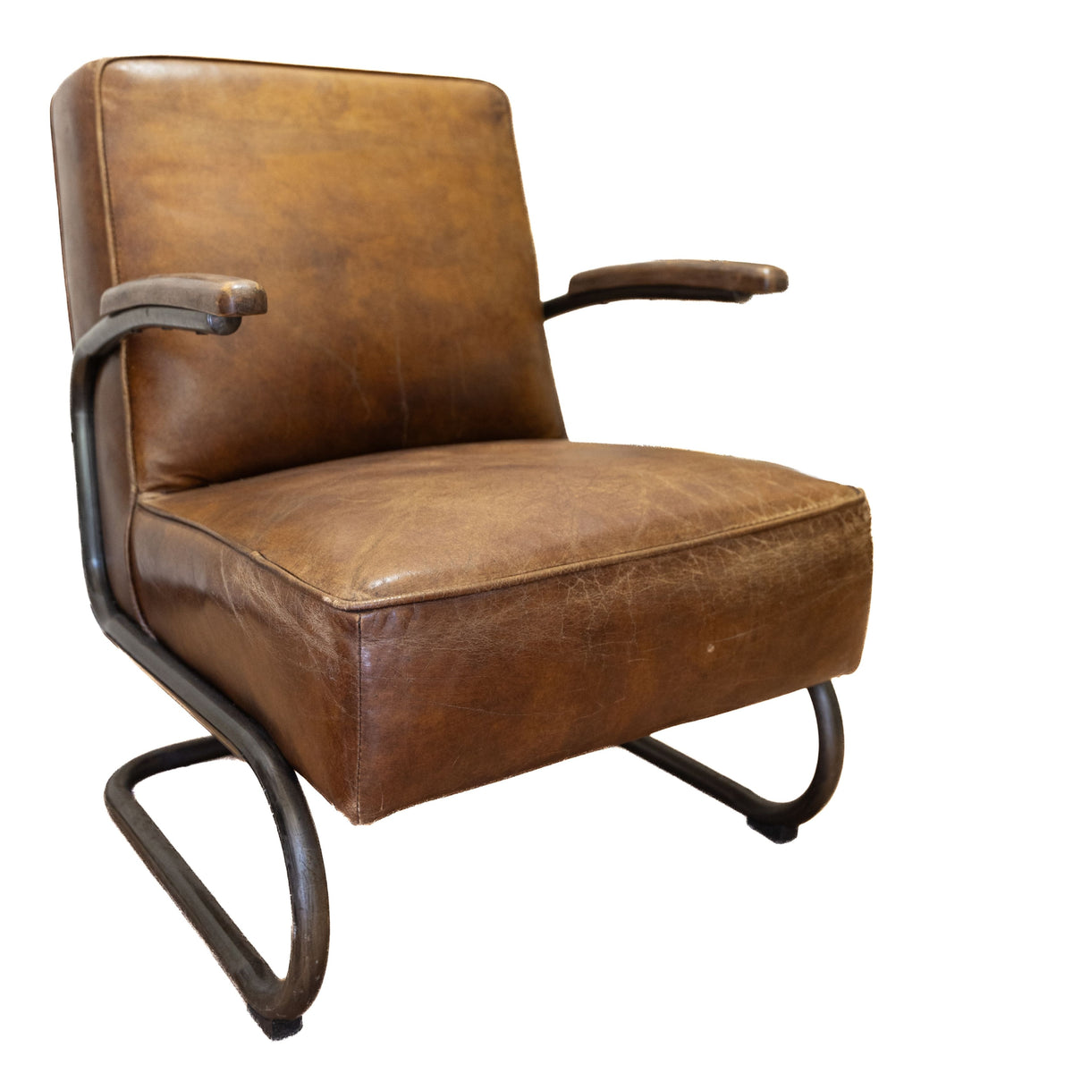 Pair of Vintage Cognac Leather Armchairs 1970s
