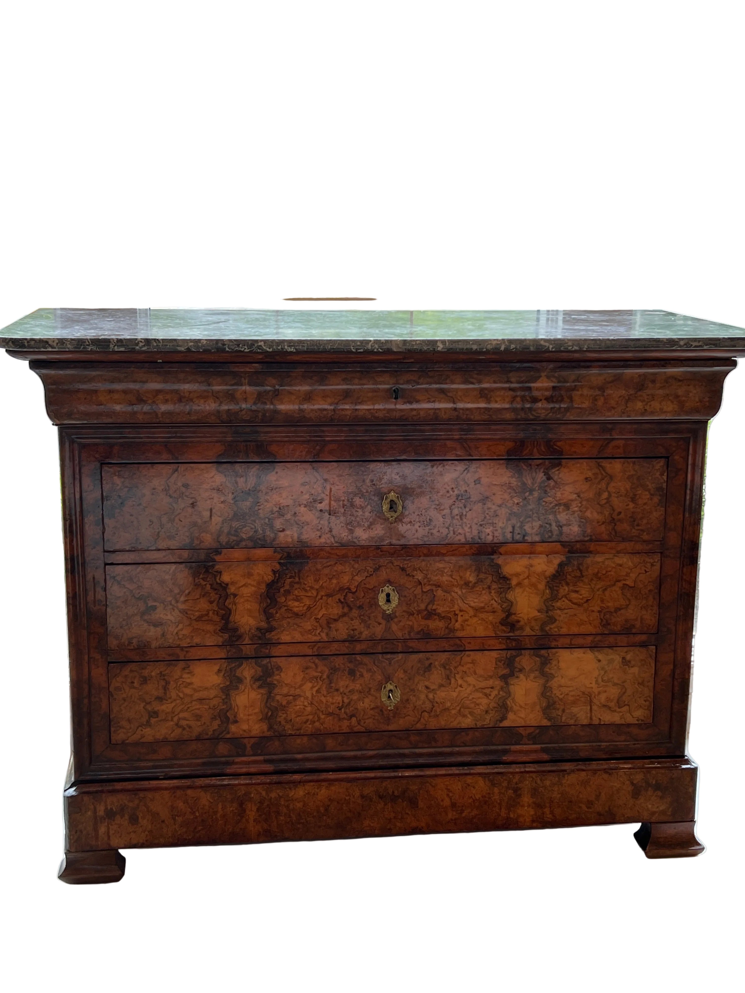 LP Burled Walnut & Gray Marble Commode