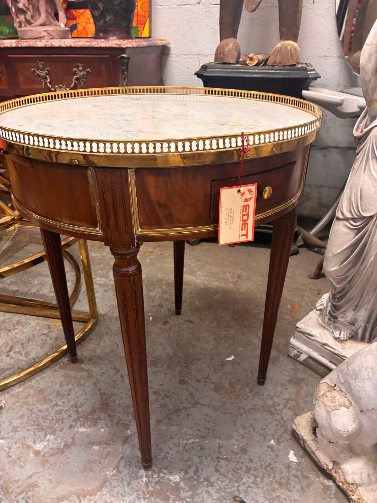 1920s Round Table with Brass Gallery