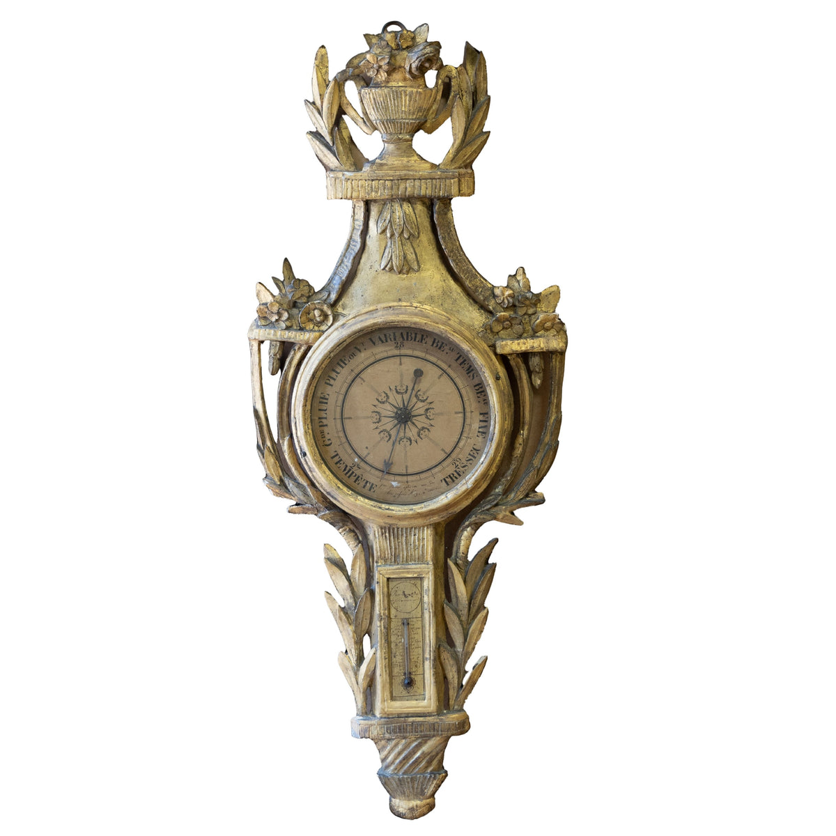 Louis XVI-Style Barometer with Laurel Leaf Carving