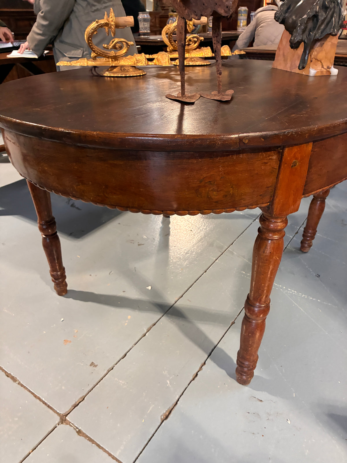 17th C Florentine Oval Walnut Table with Scalloped apron